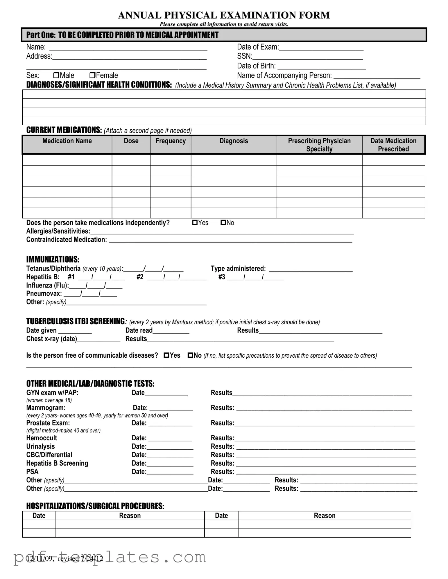 Get Annual Physical Examination Form in PDF