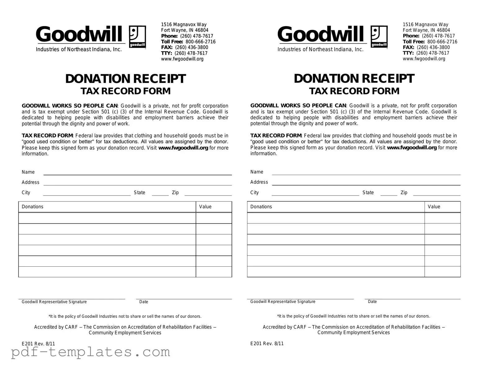 Get Goodwill donation receipt Form in PDF