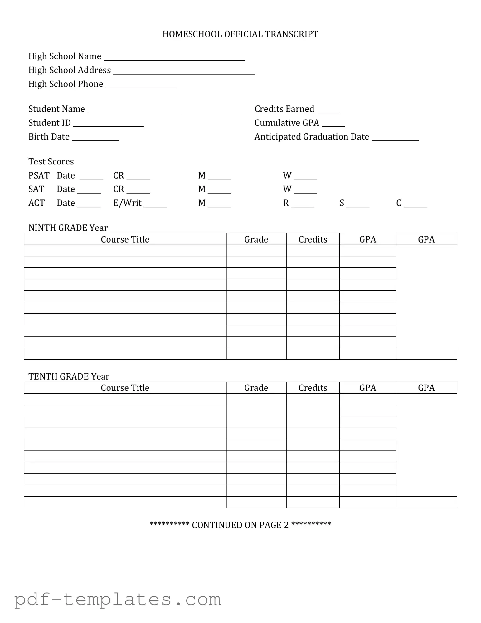 Get High School Transcript Form in PDF