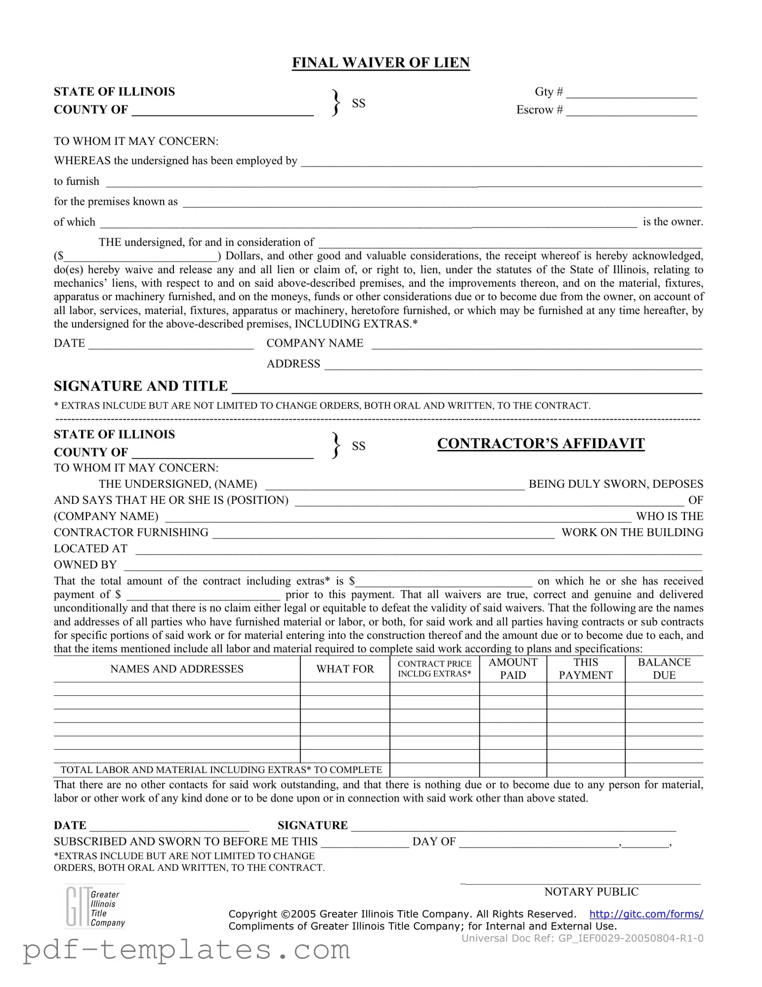 Get Illinois Final Waiver Of Lien Form in PDF