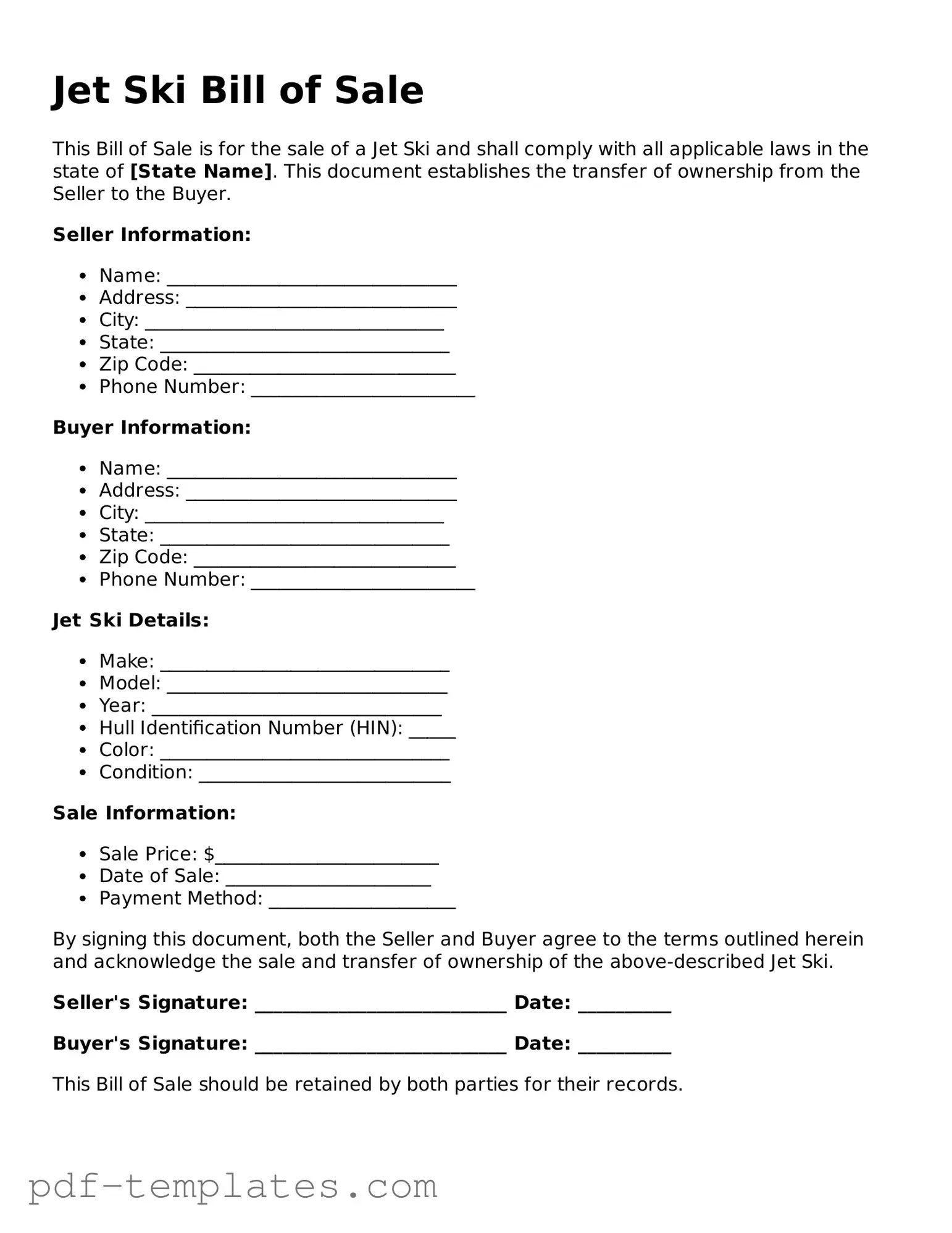 Jet Ski Bill of Sale Document
