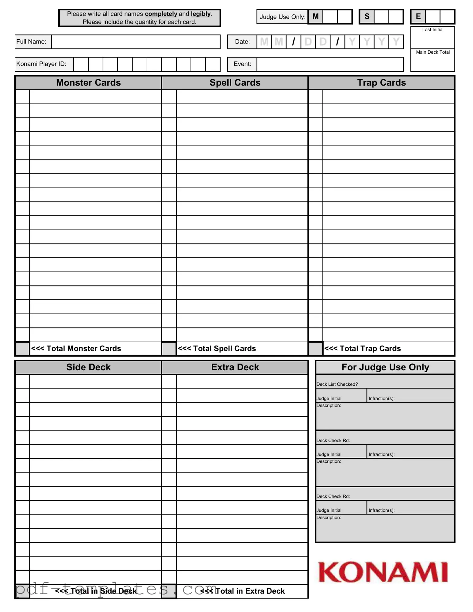 Get Konami Decklist Form in PDF