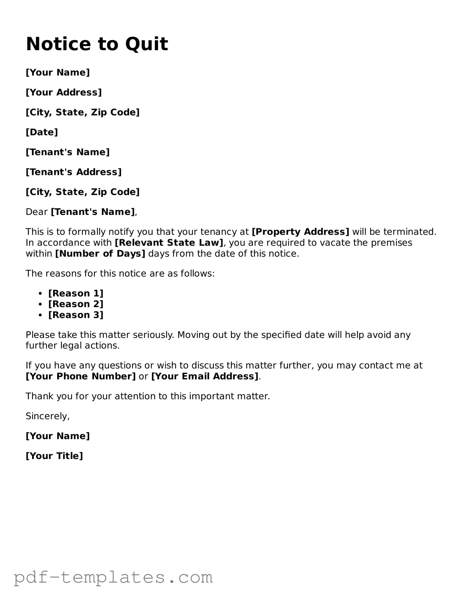 Notice to Quit Document