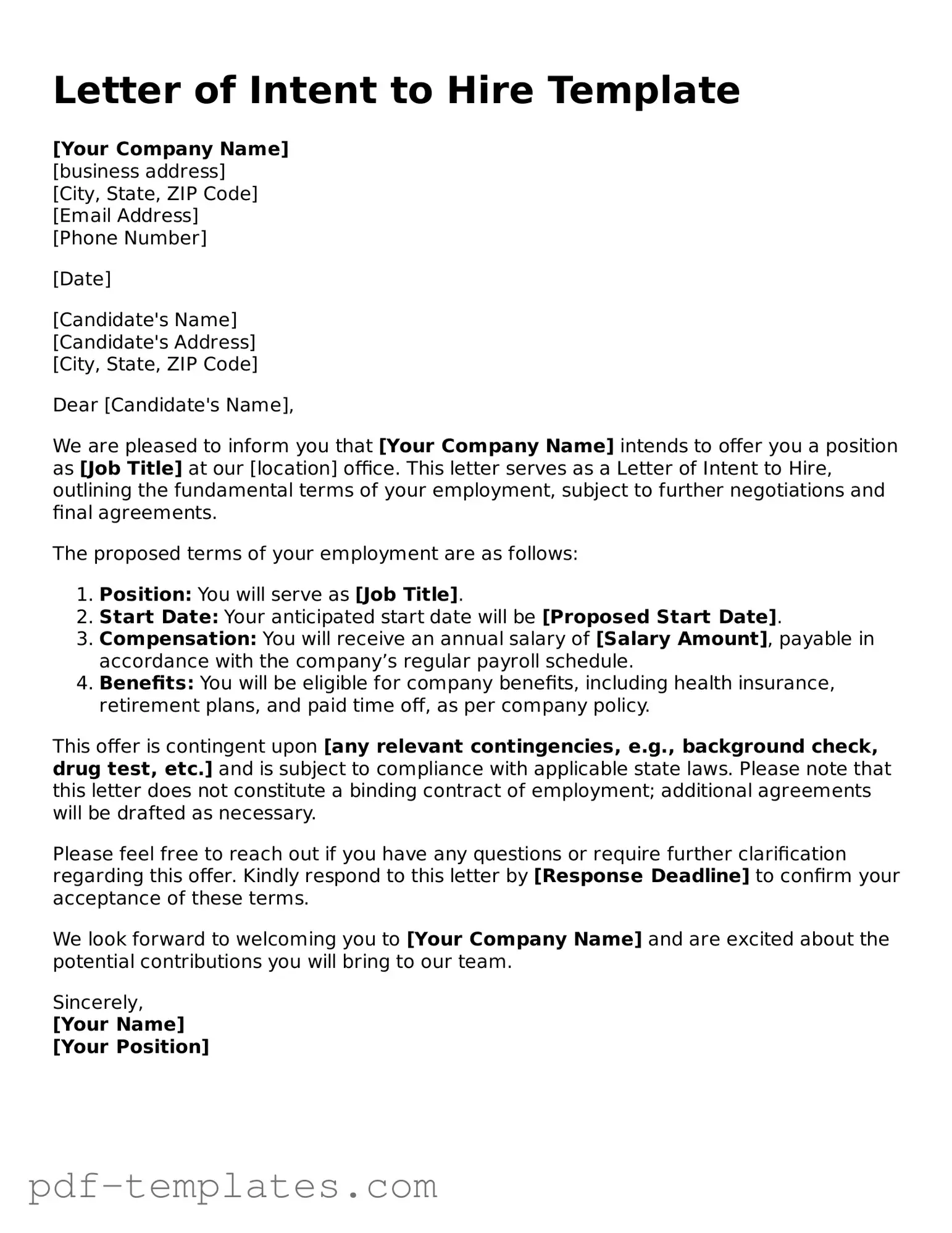 Letter of Intent to Hire Document
