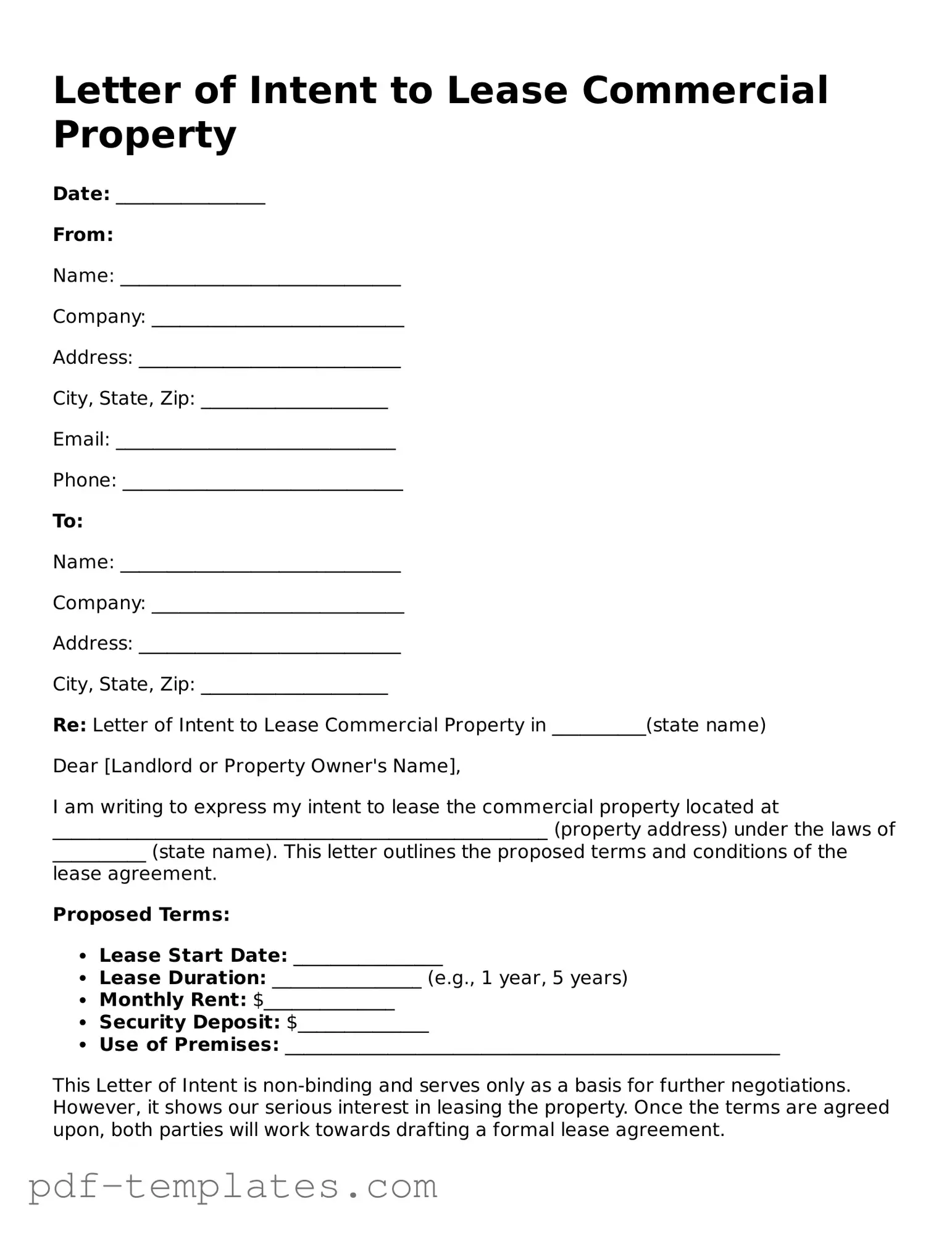 Letter of Intent to Lease Commercial Property Document