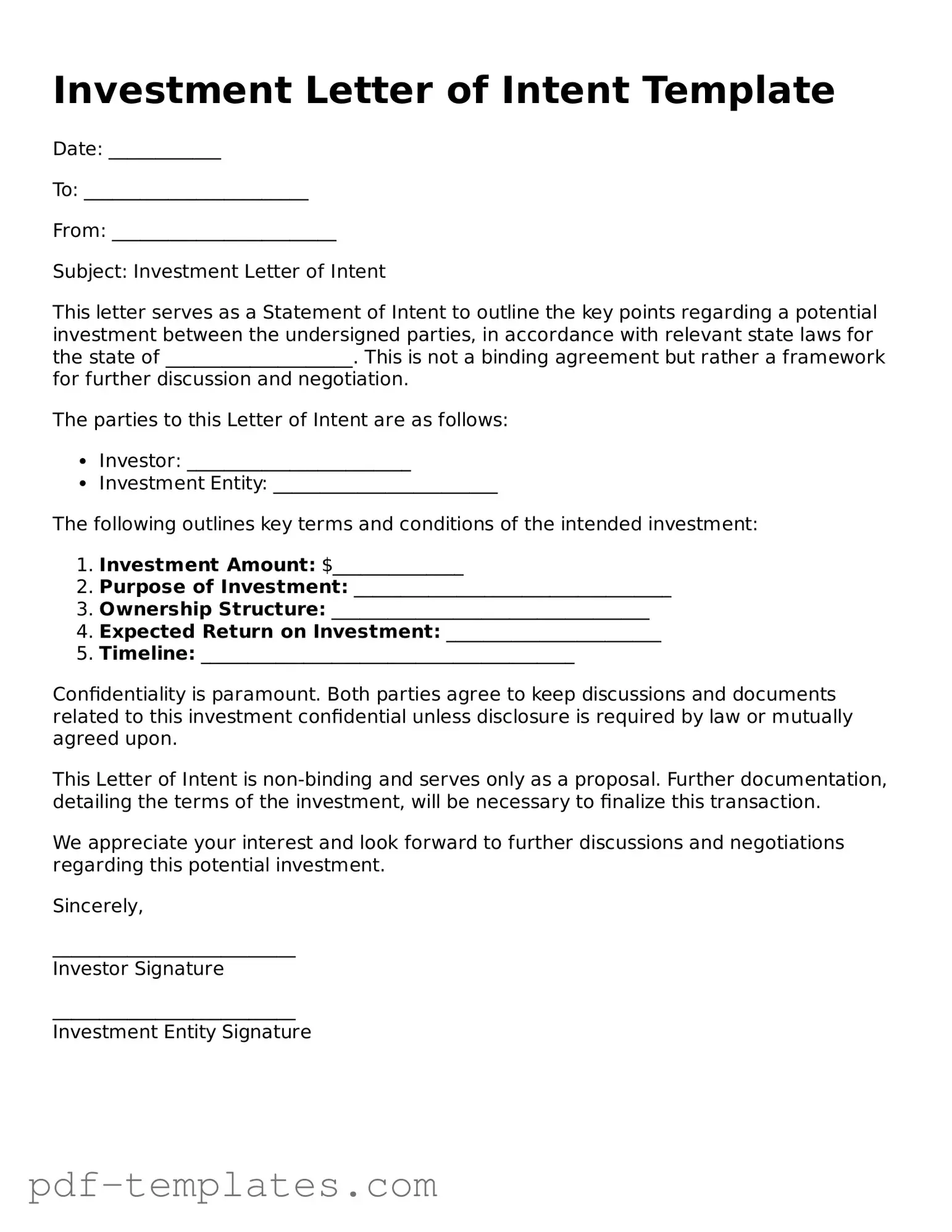 Investment Letter of Intent Document
