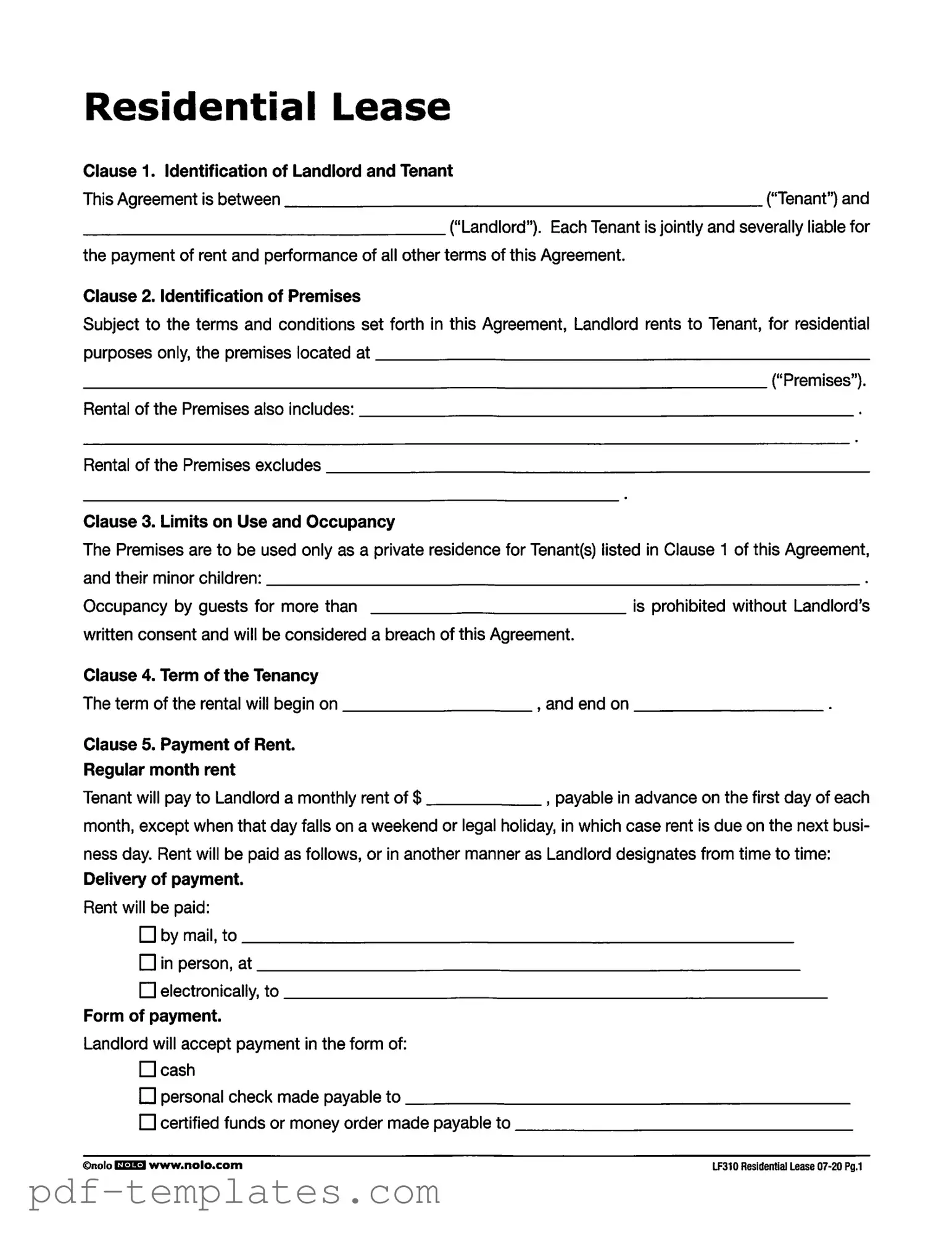 Get Lf310 Residential Lease Form in PDF