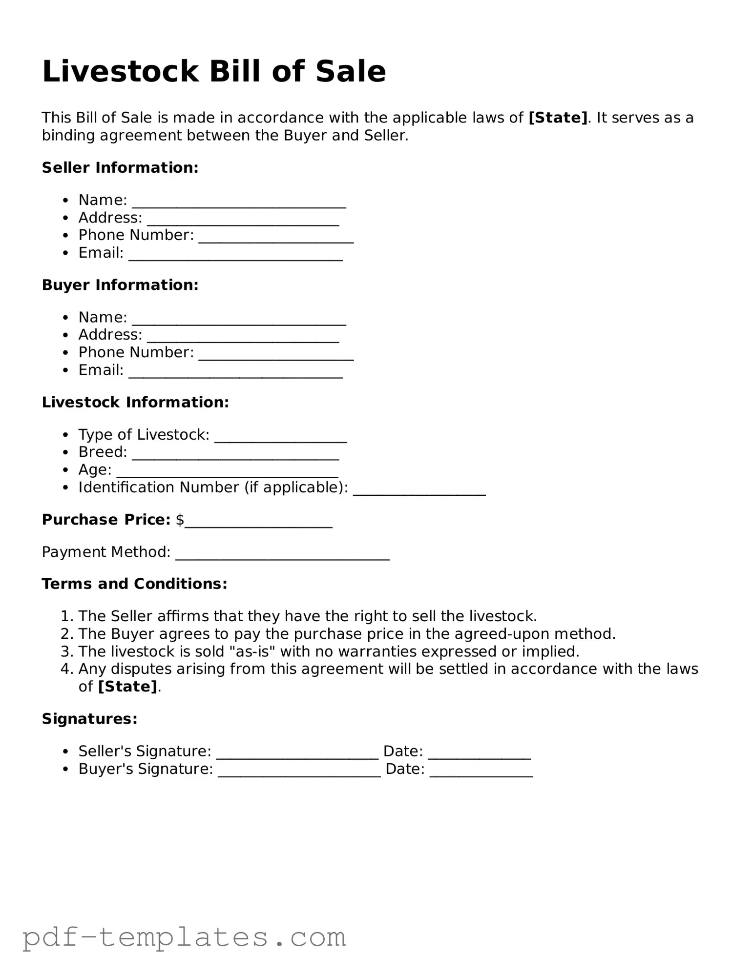 Livestock Bill of Sale Document