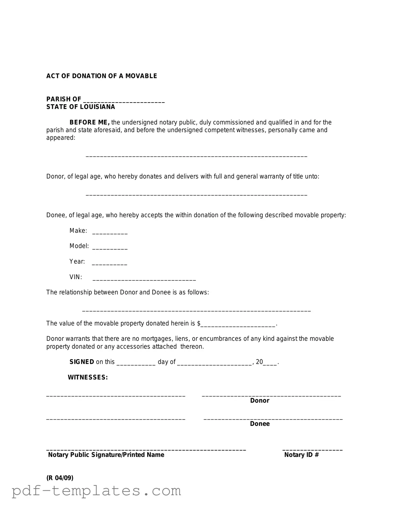 Get Louisiana act of donation Form in PDF