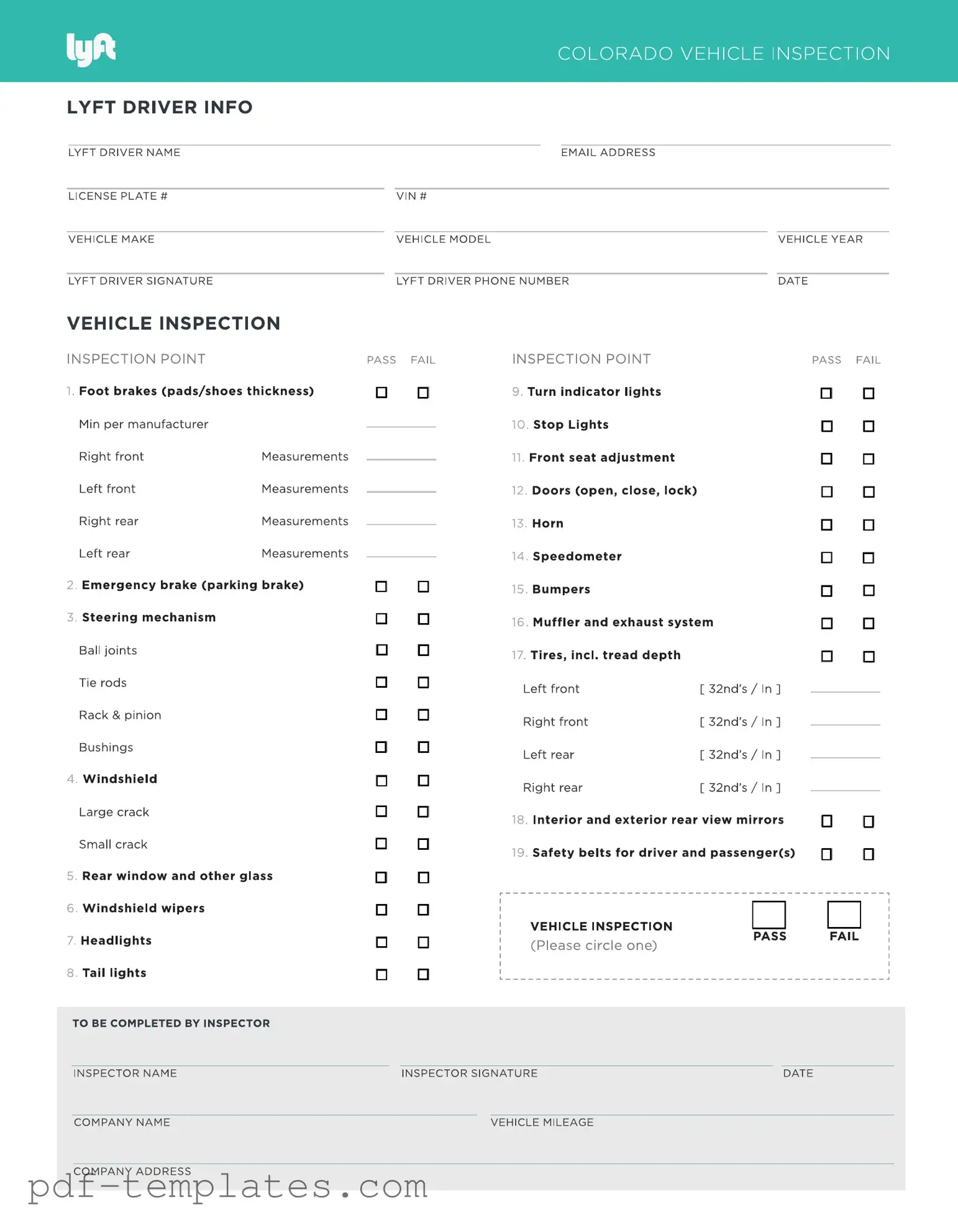 Get Lyft Inspection Form in PDF