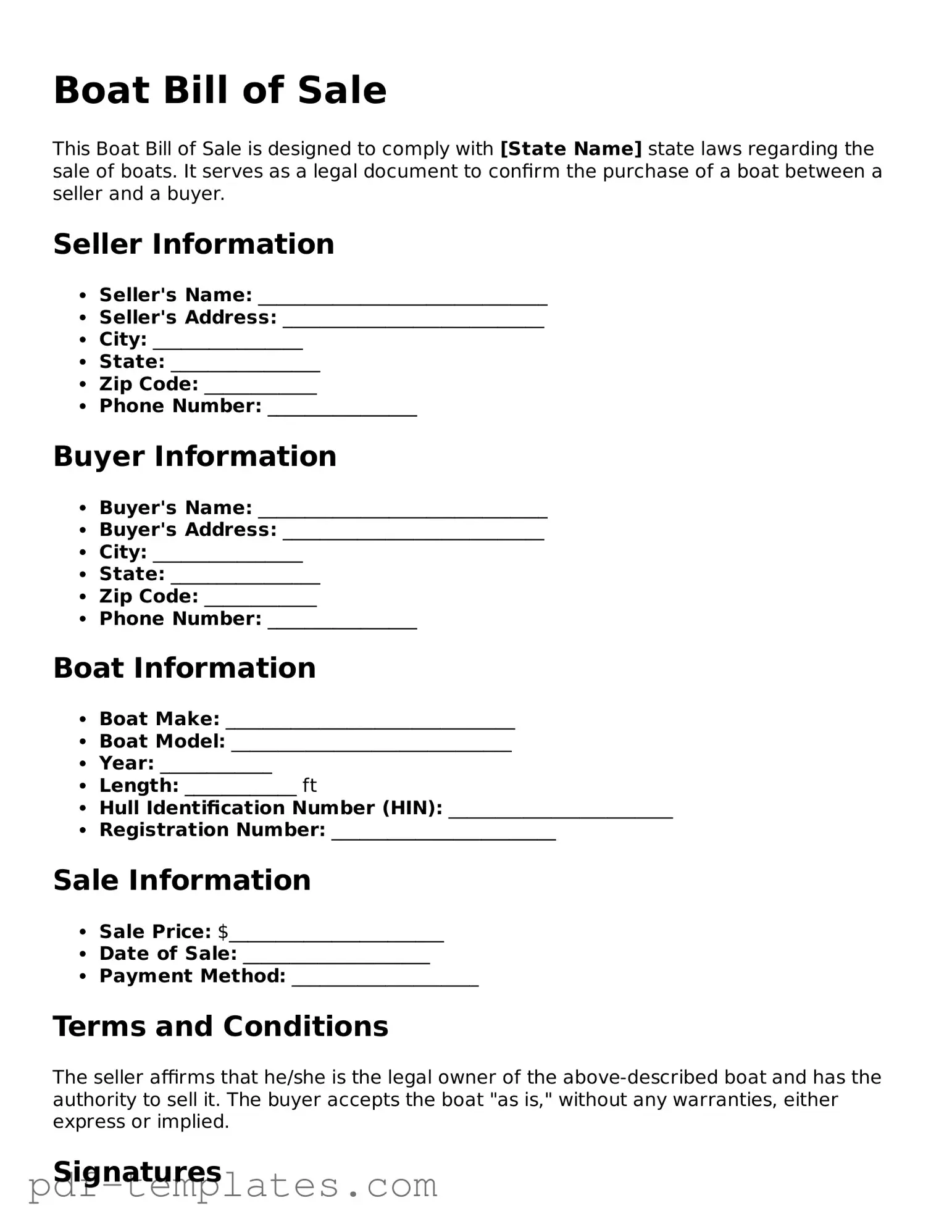 Boat Bill of Sale Document
