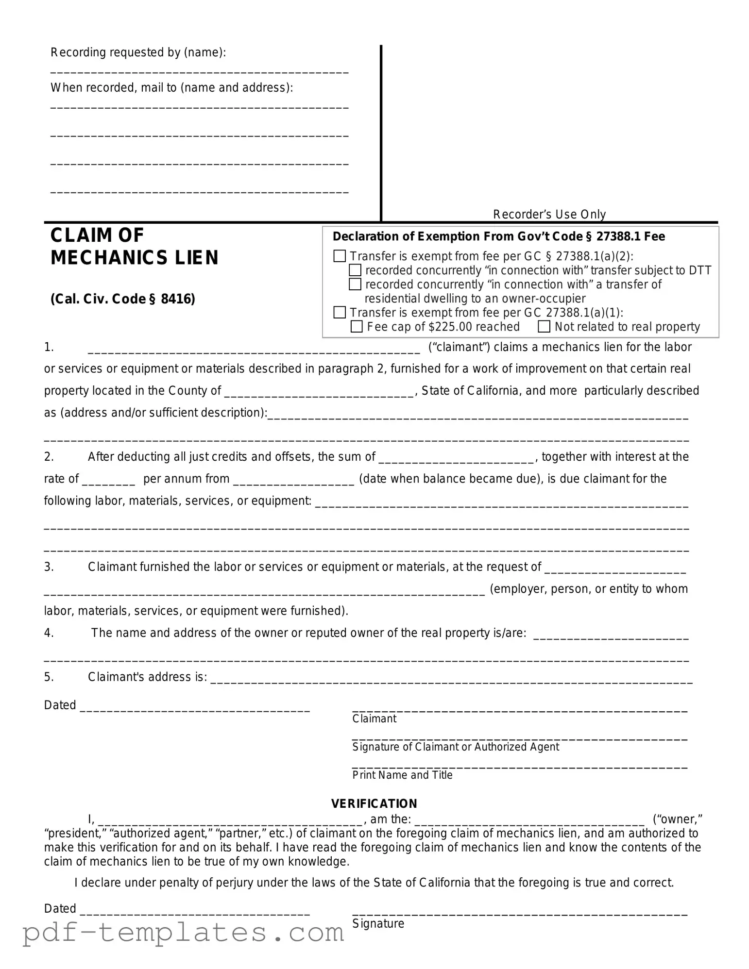 Get Mechanics Lien California Form in PDF