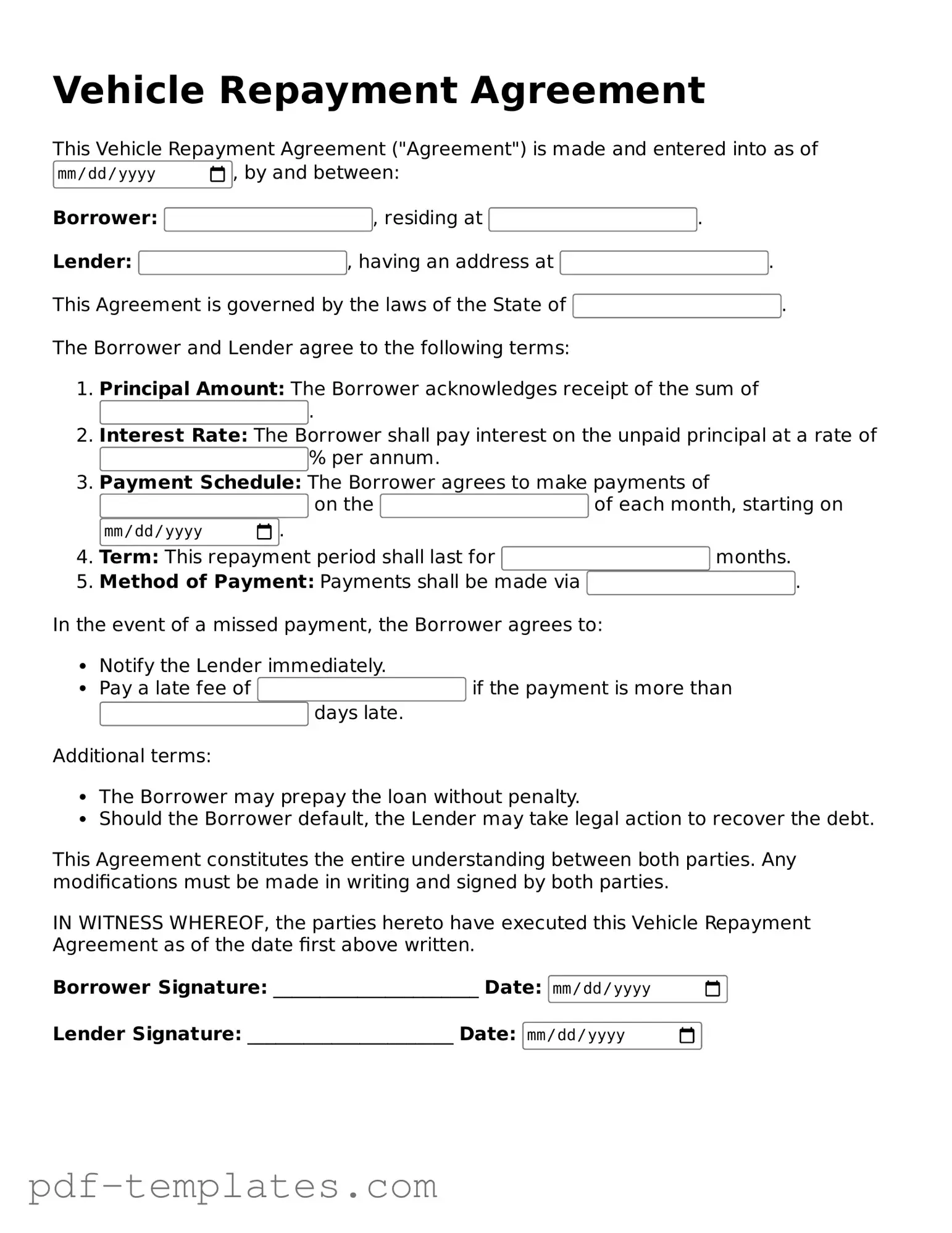 Vehicle Repayment Agreement Document