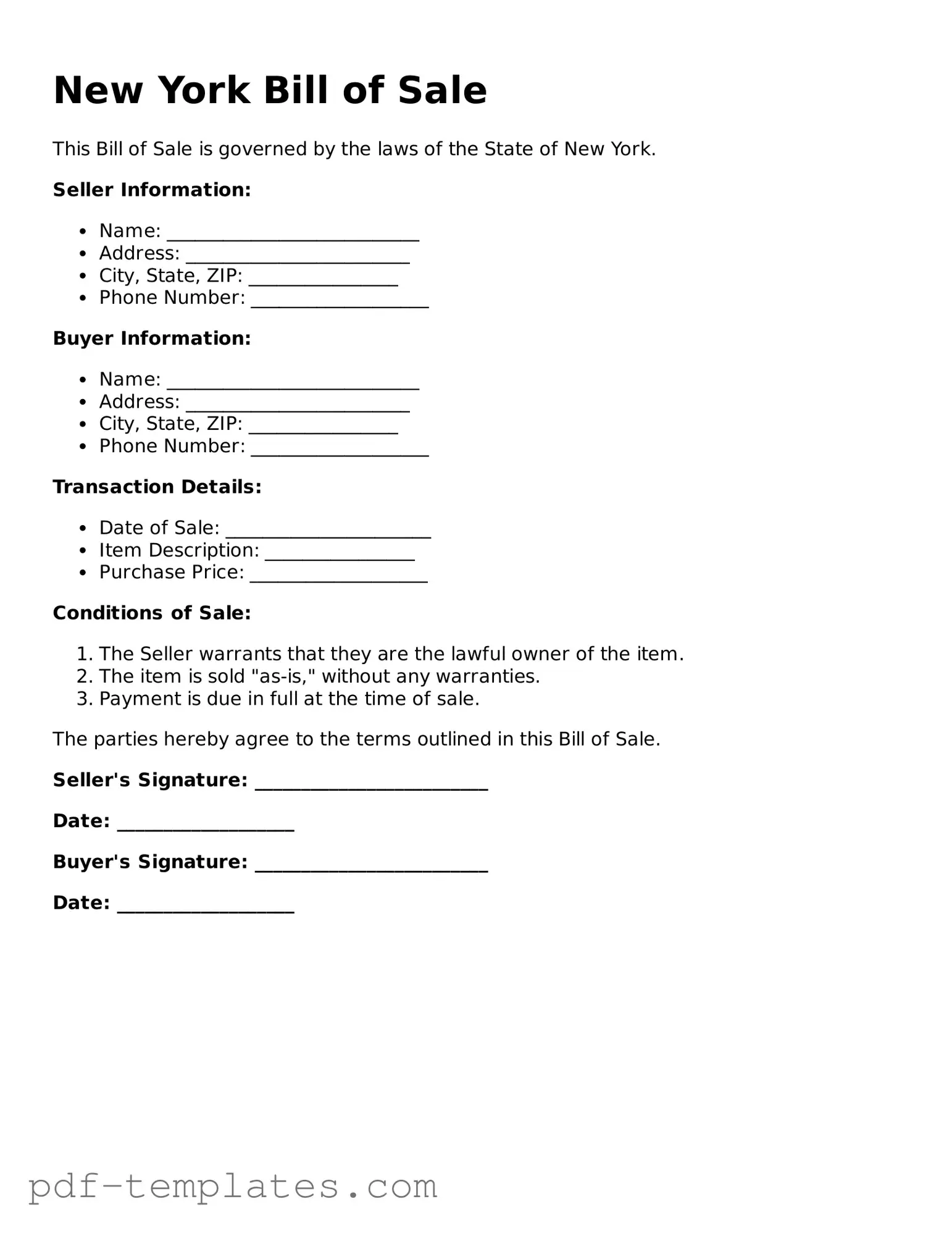 Official Bill of Sale Template for New York State