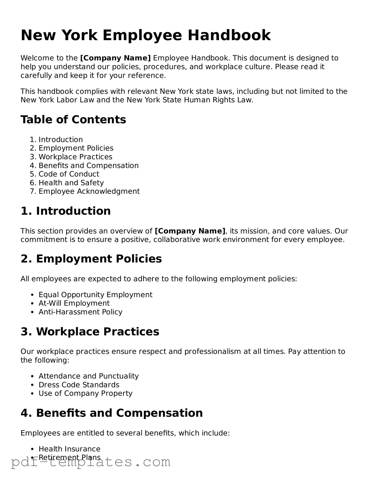 Official Employee Handbook Template for New York State