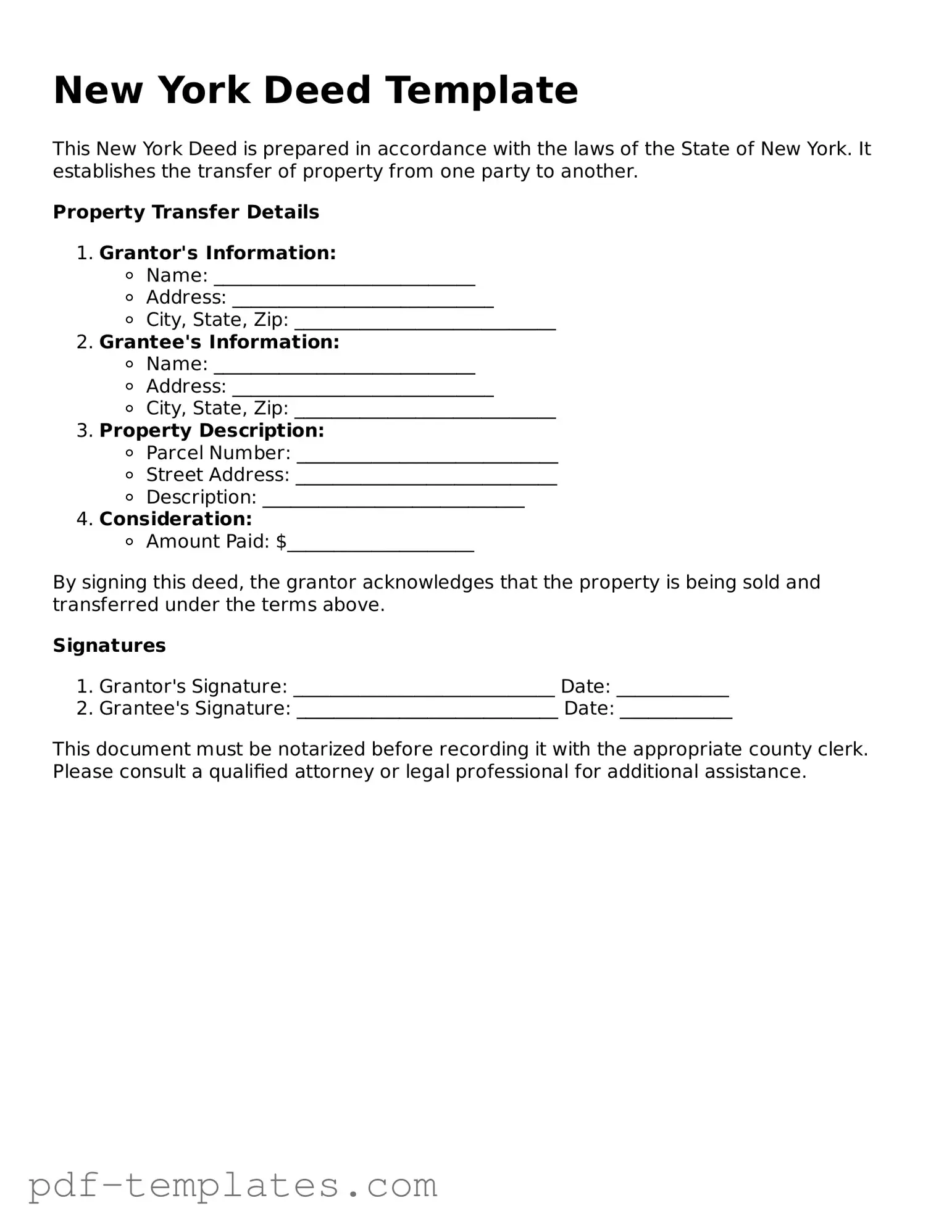Official Deed Template for New York State