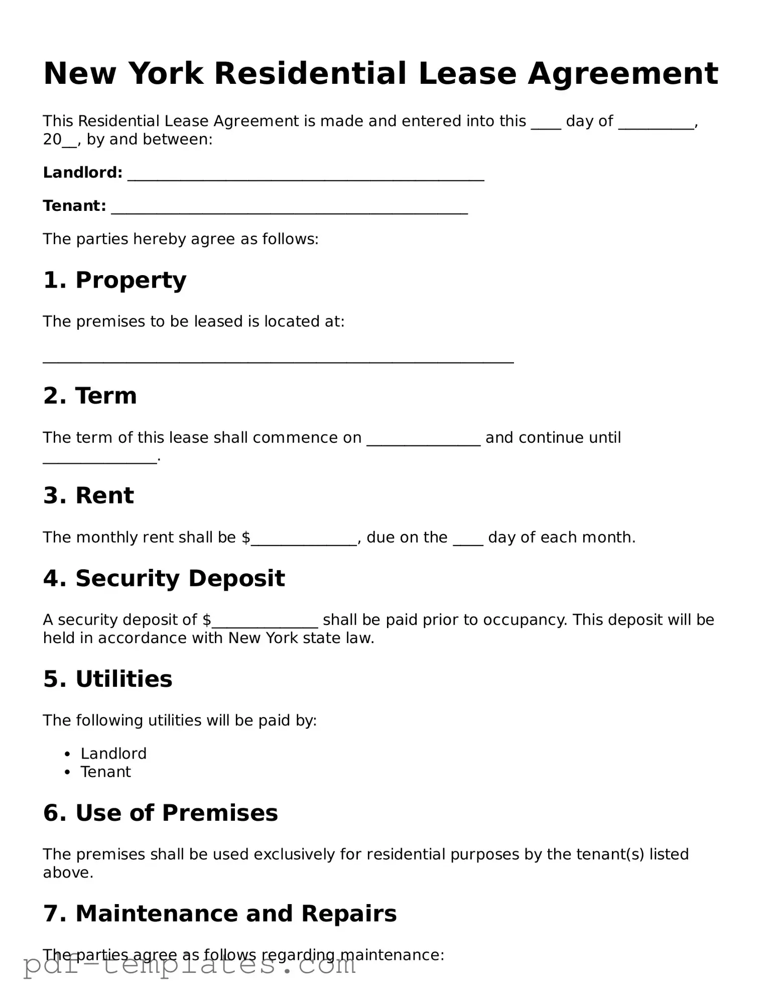 Official Residential Lease Agreement Template for New York State