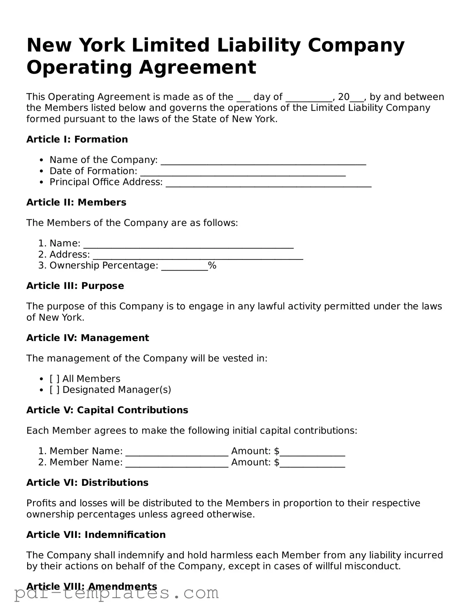 Official Operating Agreement Template for New York State