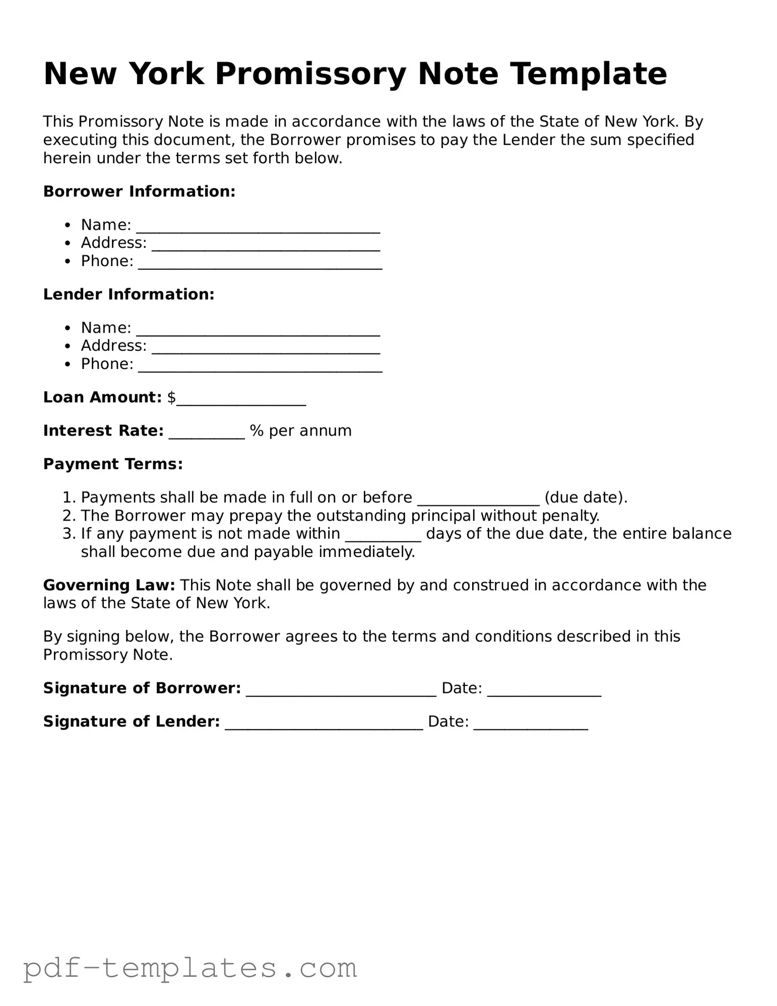 Official Promissory Note Template for New York State