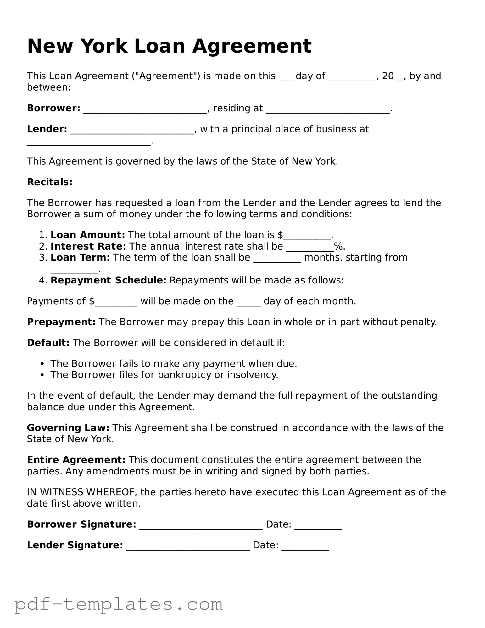 Official Loan Agreement Template for New York State