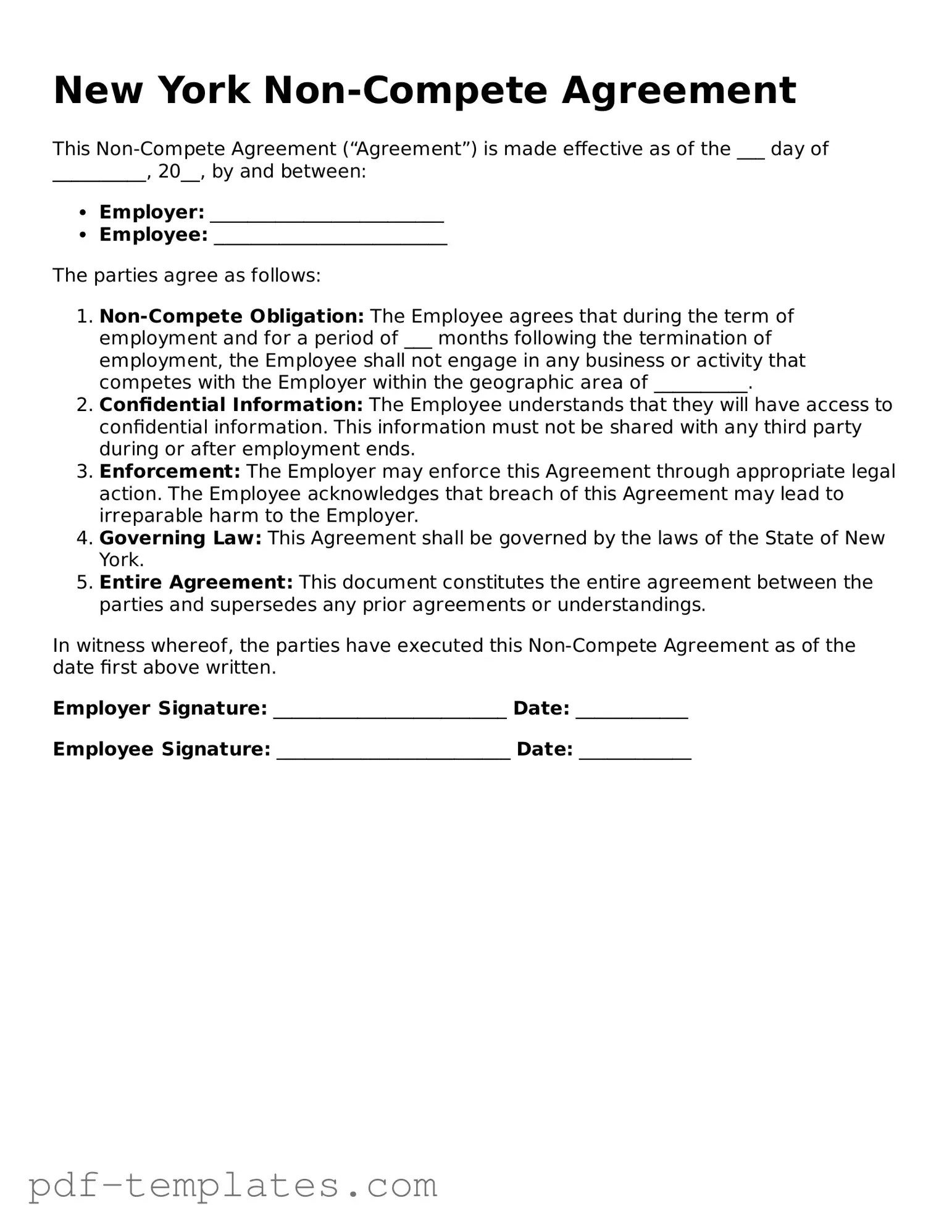 Official Non-compete Agreement Template for New York State
