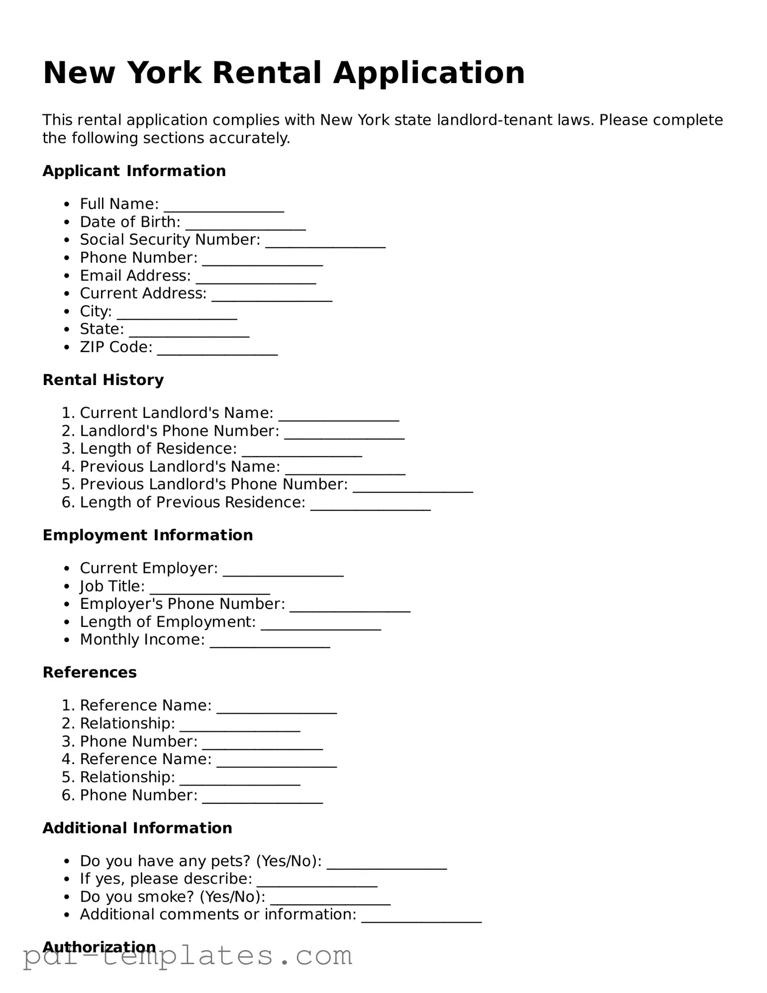 Official Rental Application Template for New York State