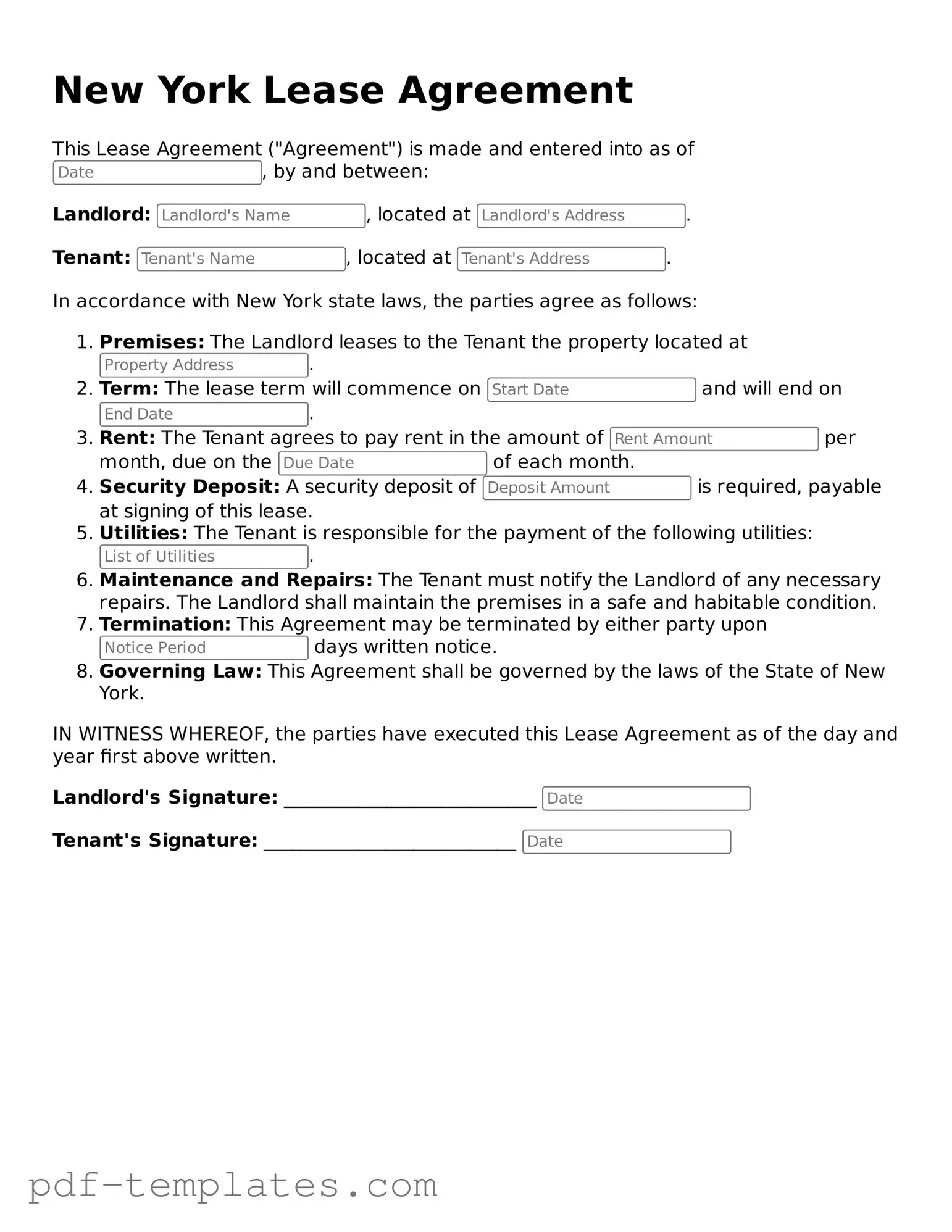 Official Lease Agreement Template for New York State