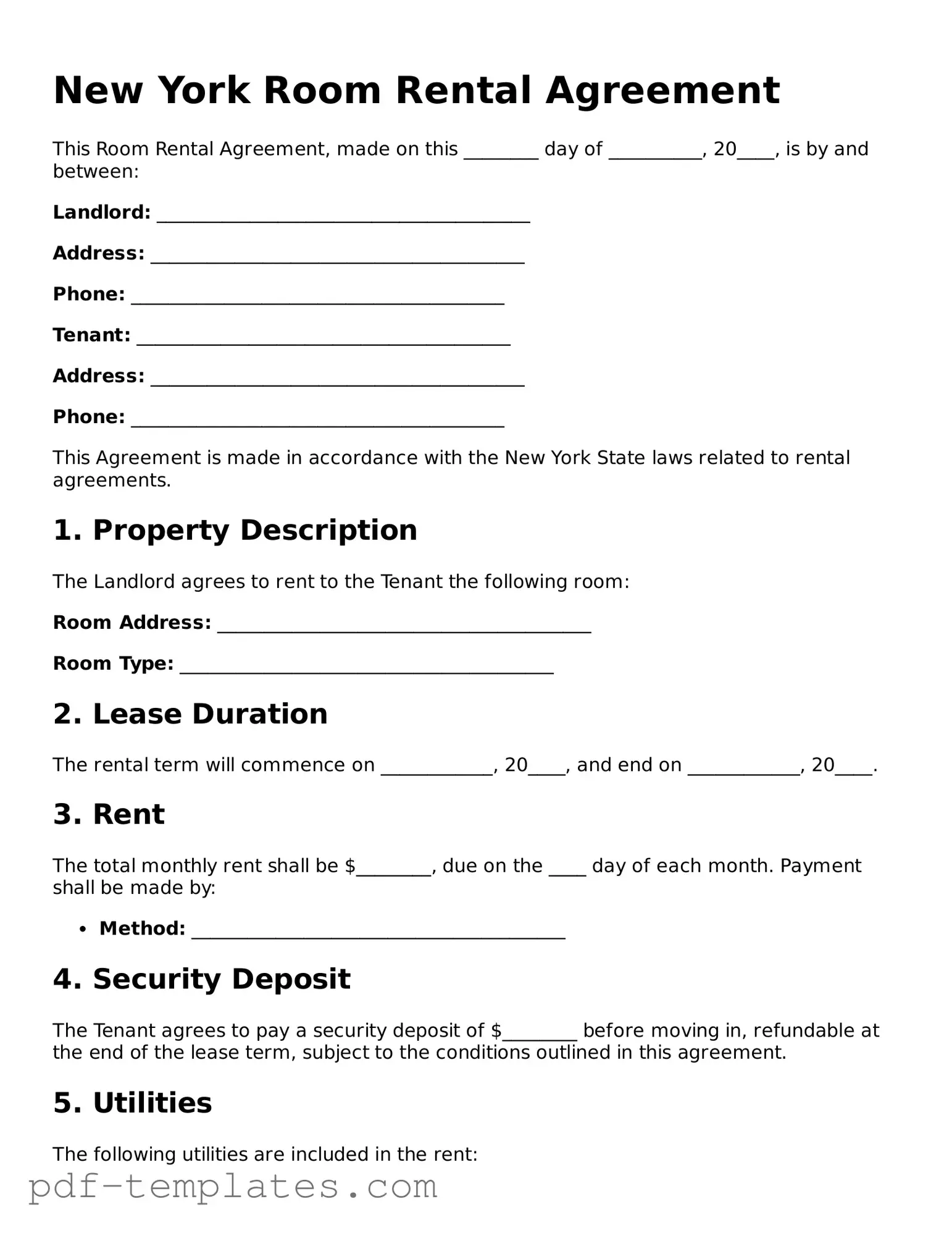 Official Room Rental Agreement Template for New York State