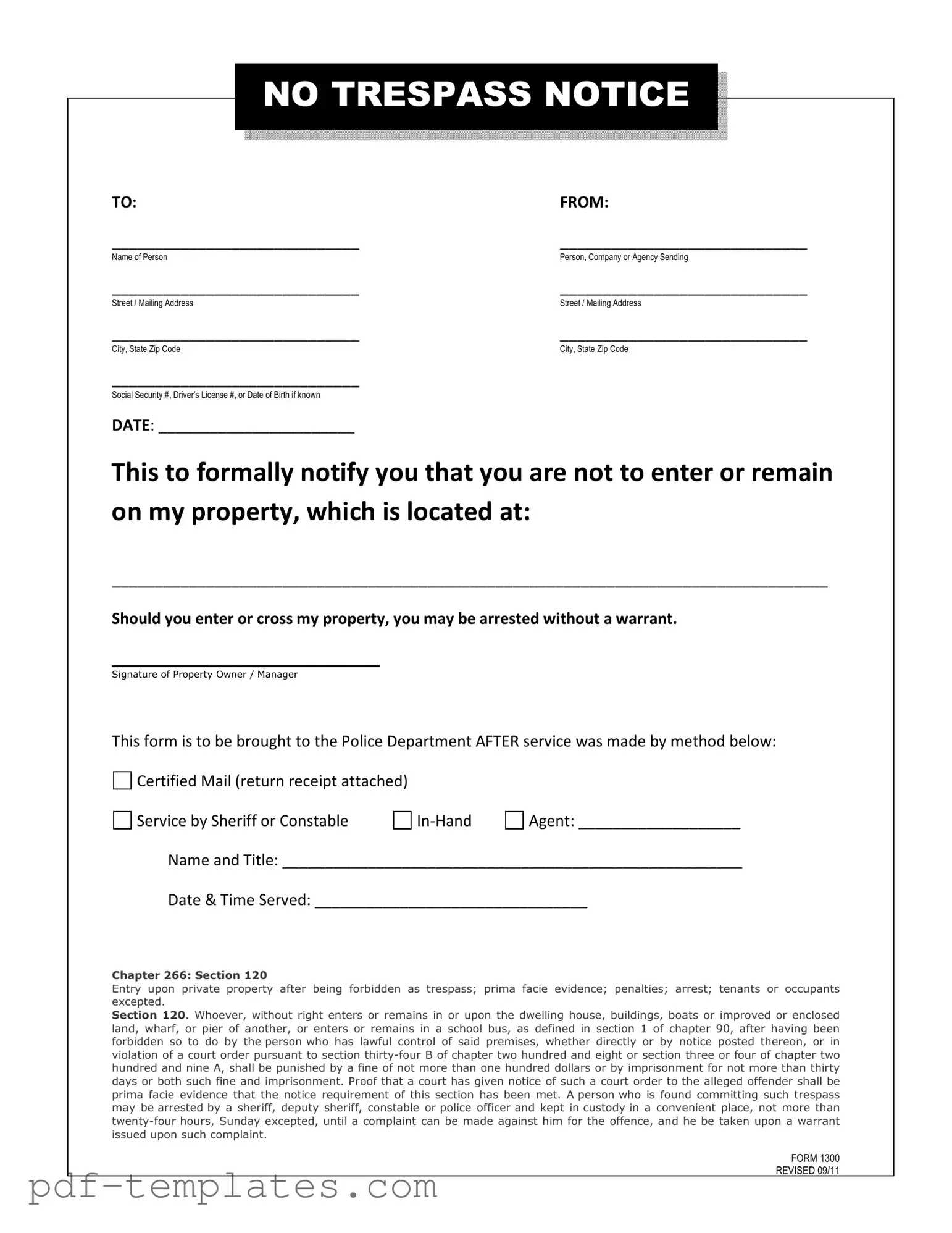 Get No Trespassing Letter Form in PDF