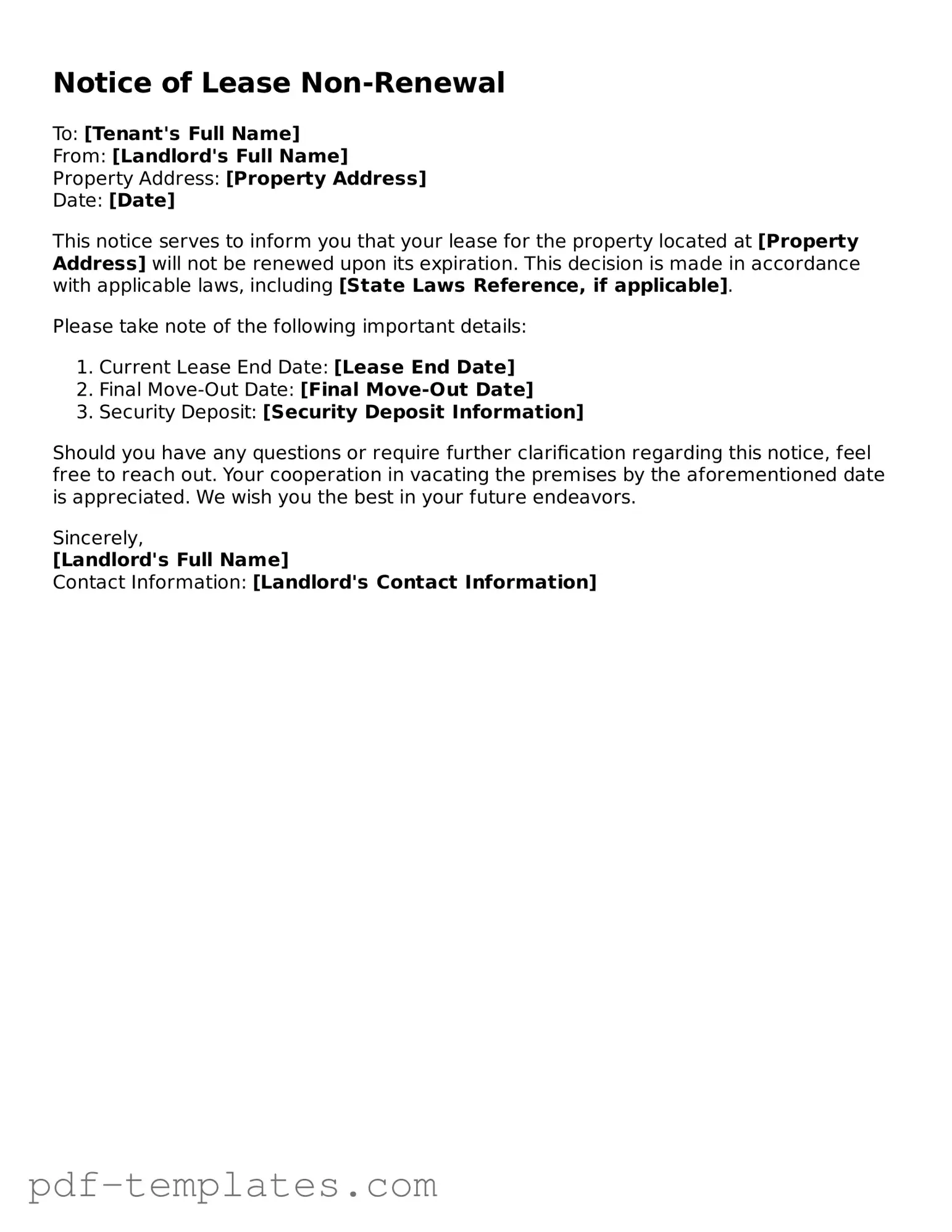 Notice of Lease Non-Renewal Document