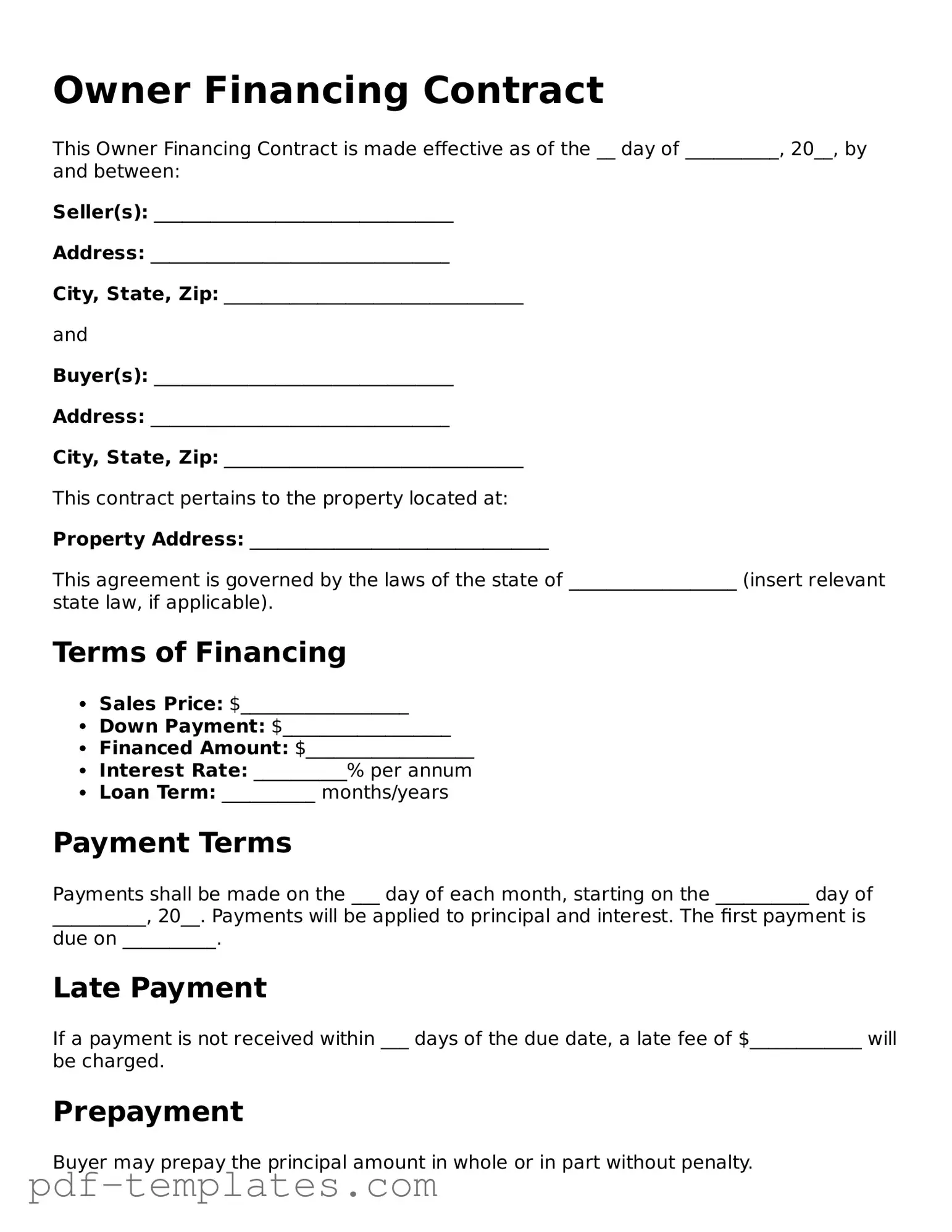 Owner Financing Contract Document