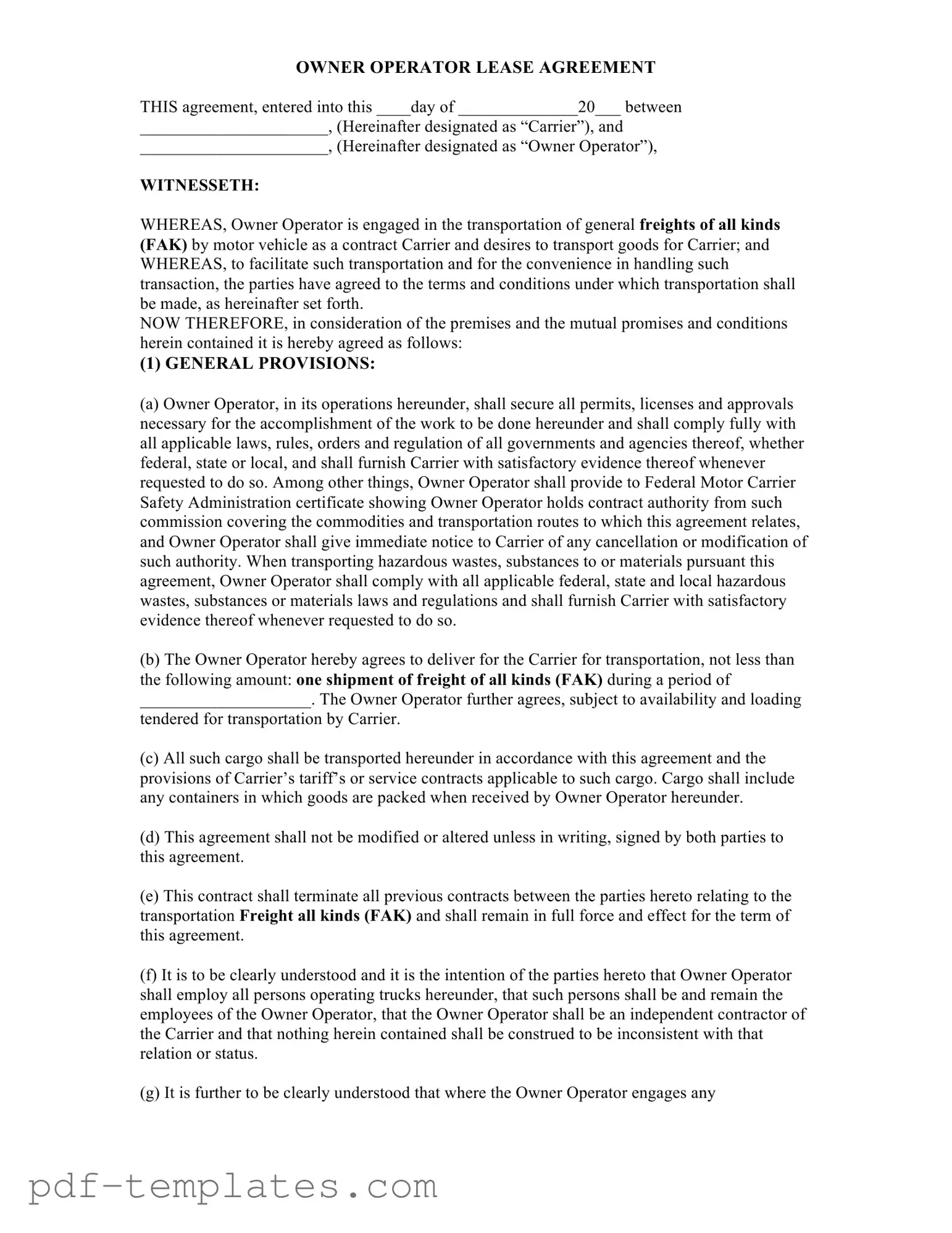 Get Owner Operator Lease Agreement Form in PDF