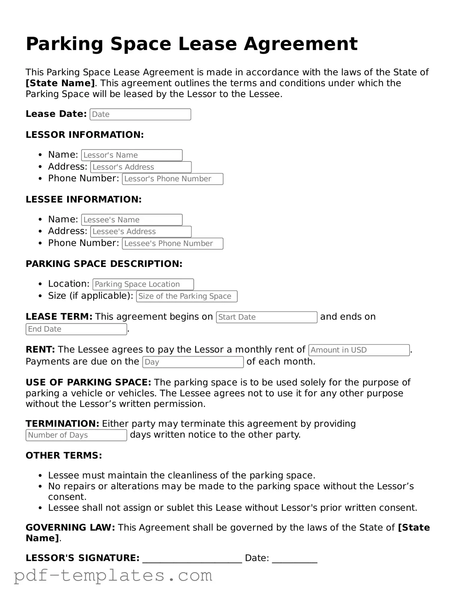 Parking Space Lease Agreement Document