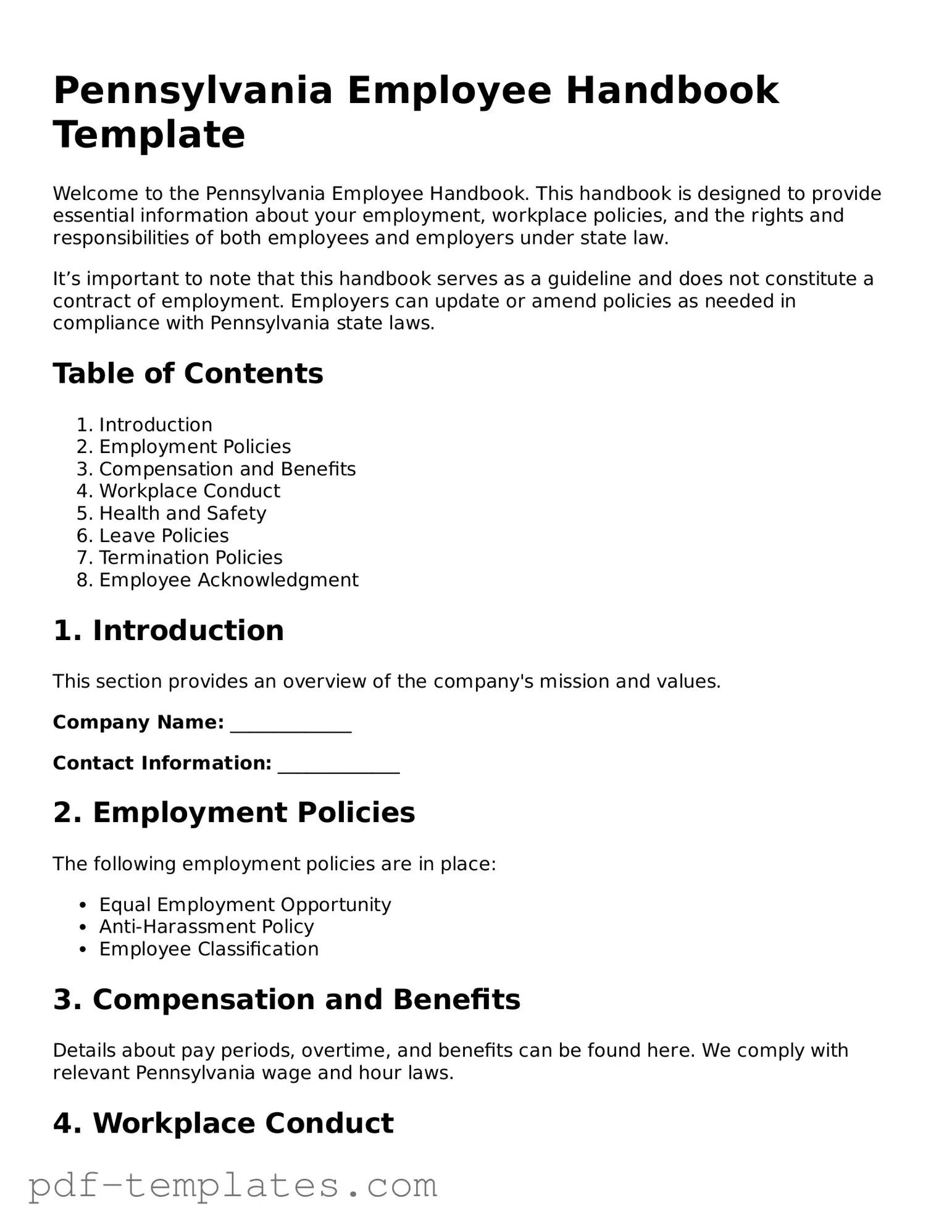 Official Employee Handbook Template for Pennsylvania State