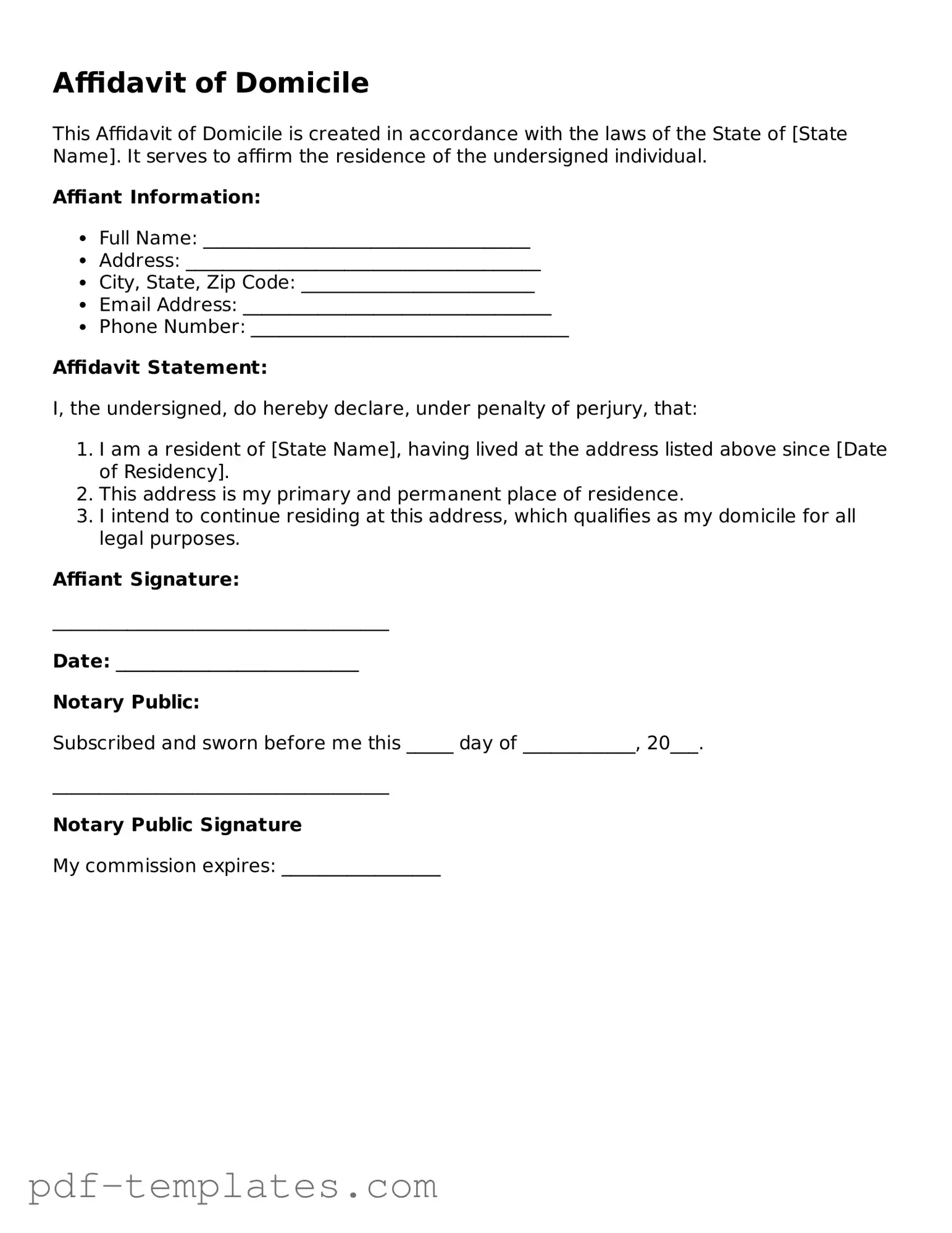 Affidavit of Domicile Document