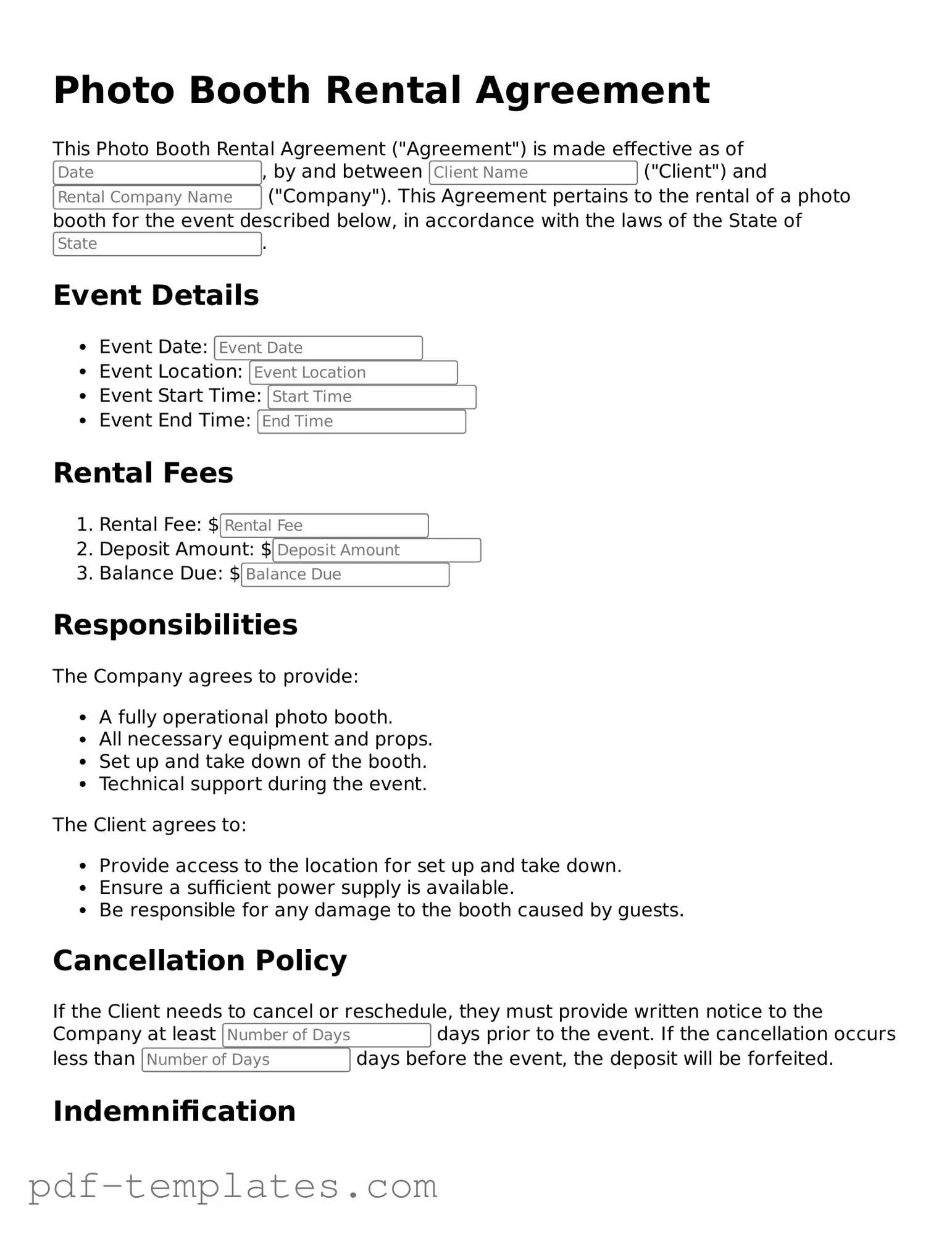 Photo Booth Rental Agreement Document