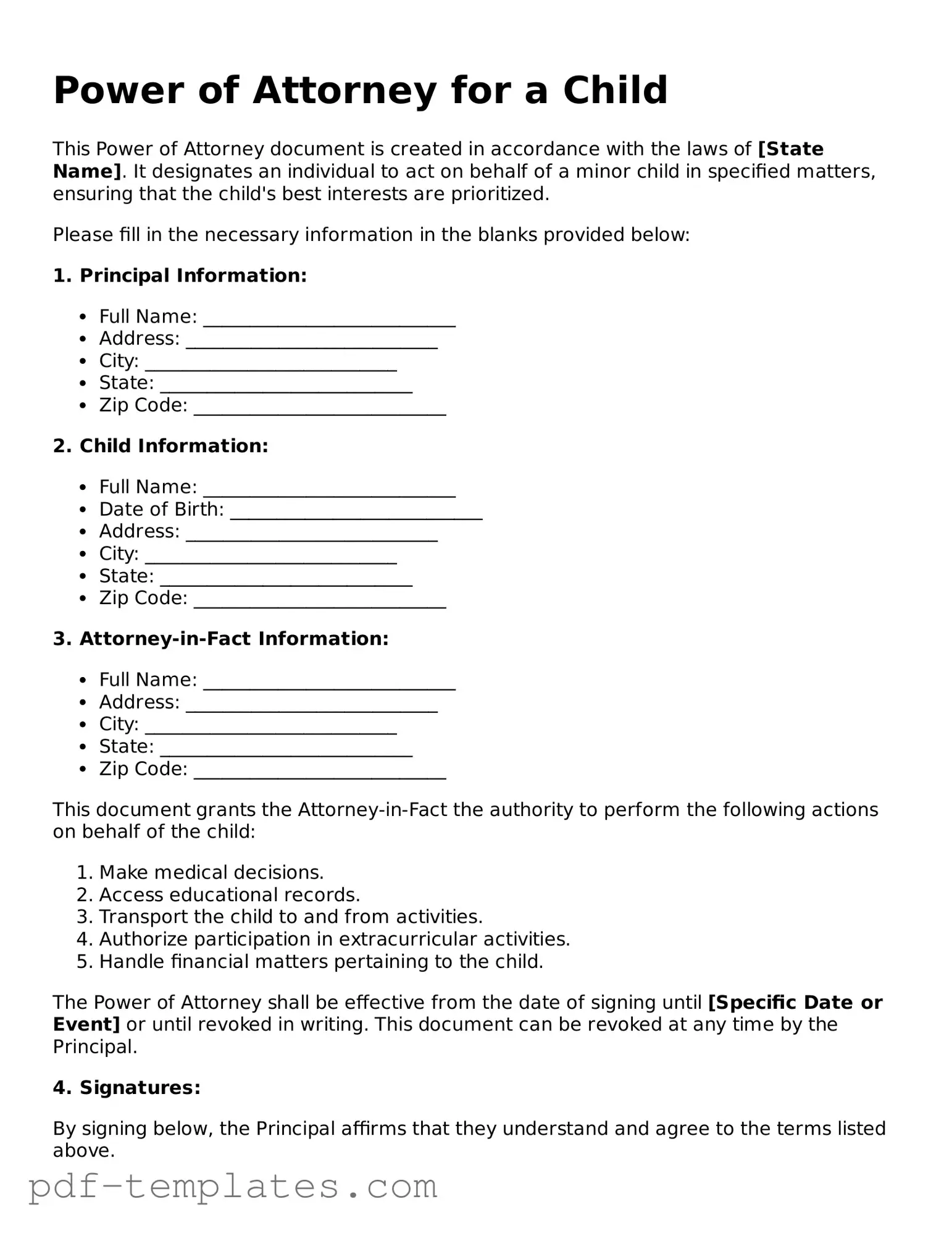 Power of Attorney for a Child Document