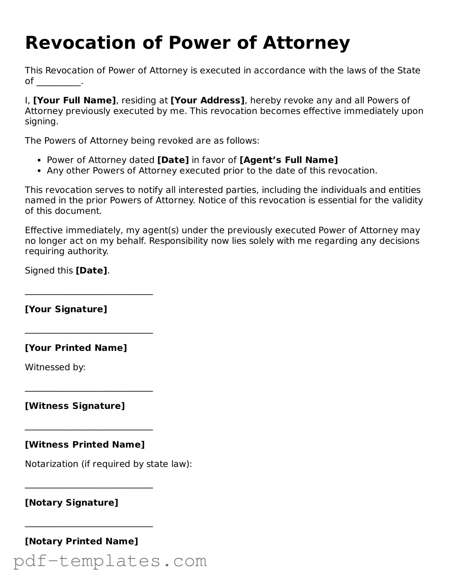 Revocation of Power of Attorney Document