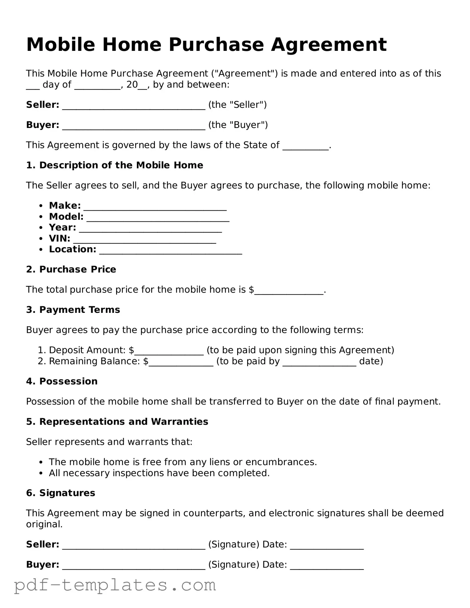 Mobile Home Purchase Agreement Document