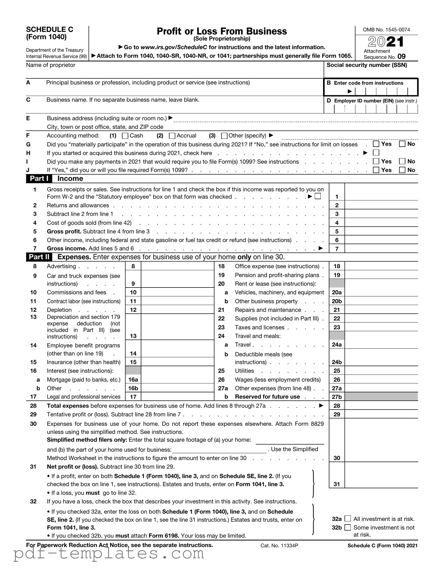 Get IRS Schedule C 1040 Form in PDF