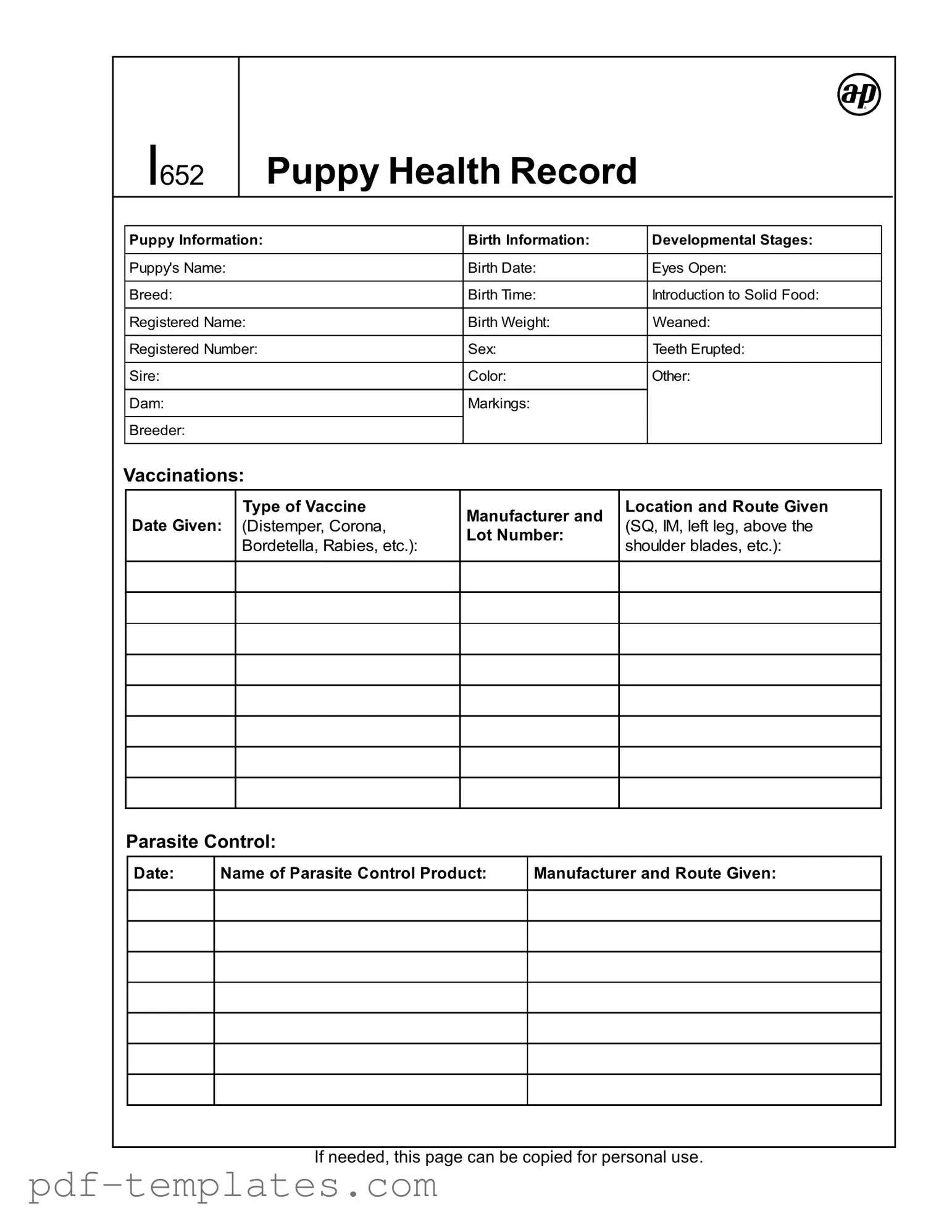 Get Puppy Health Record Form in PDF
