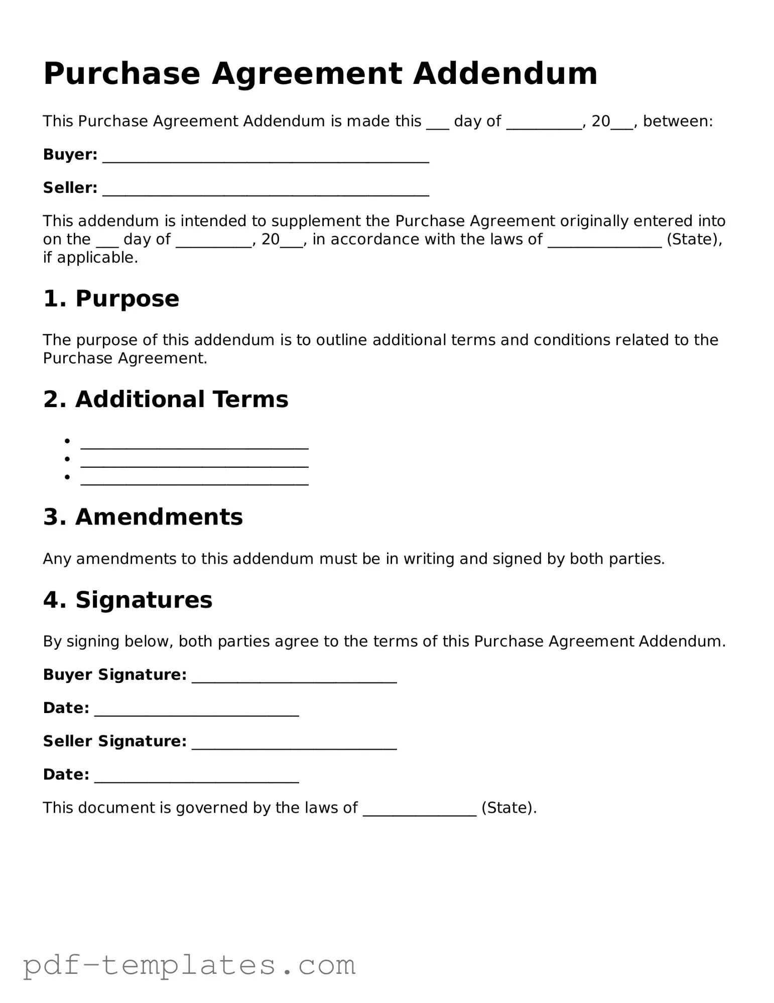 Purchase Agreement Addendum Document