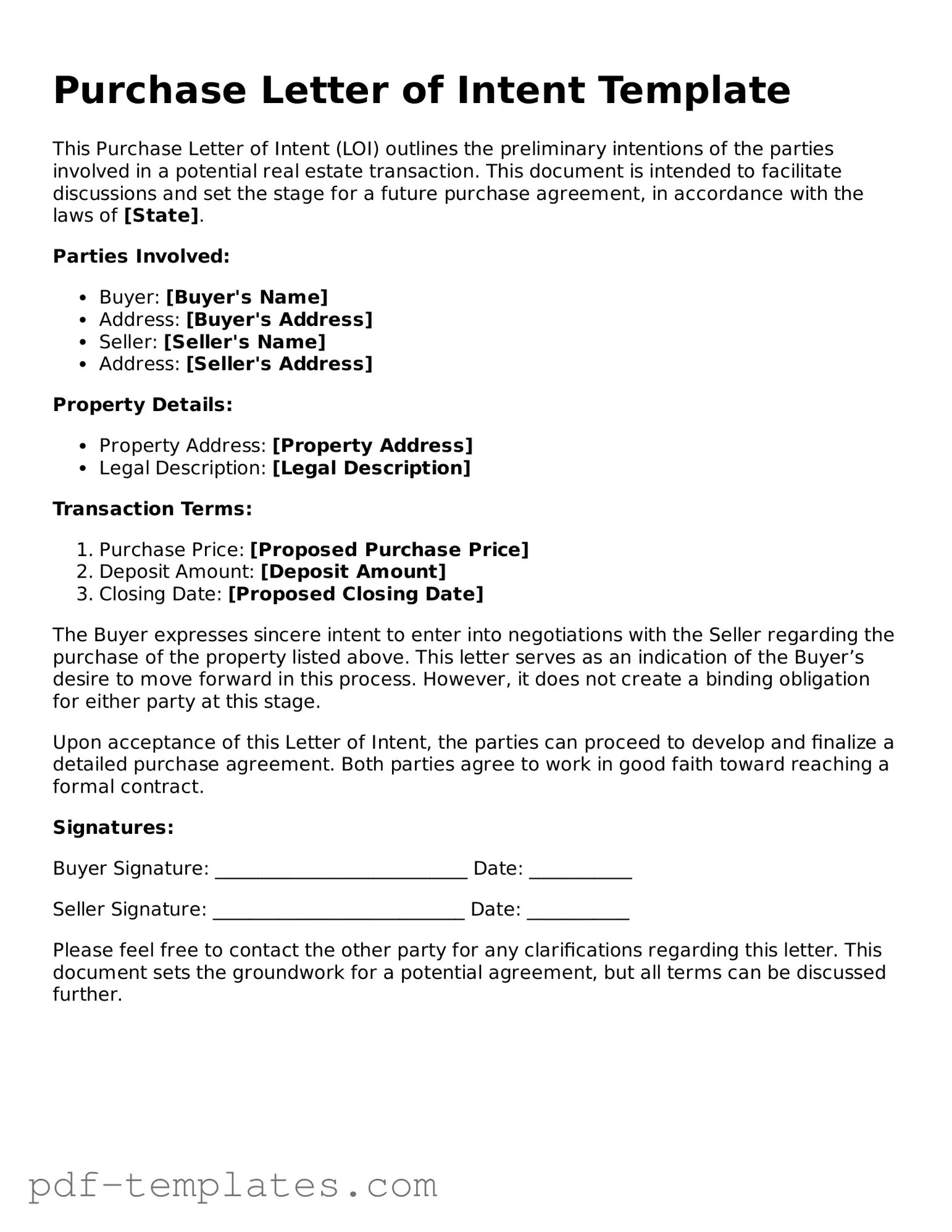 Purchase Letter of Intent Document