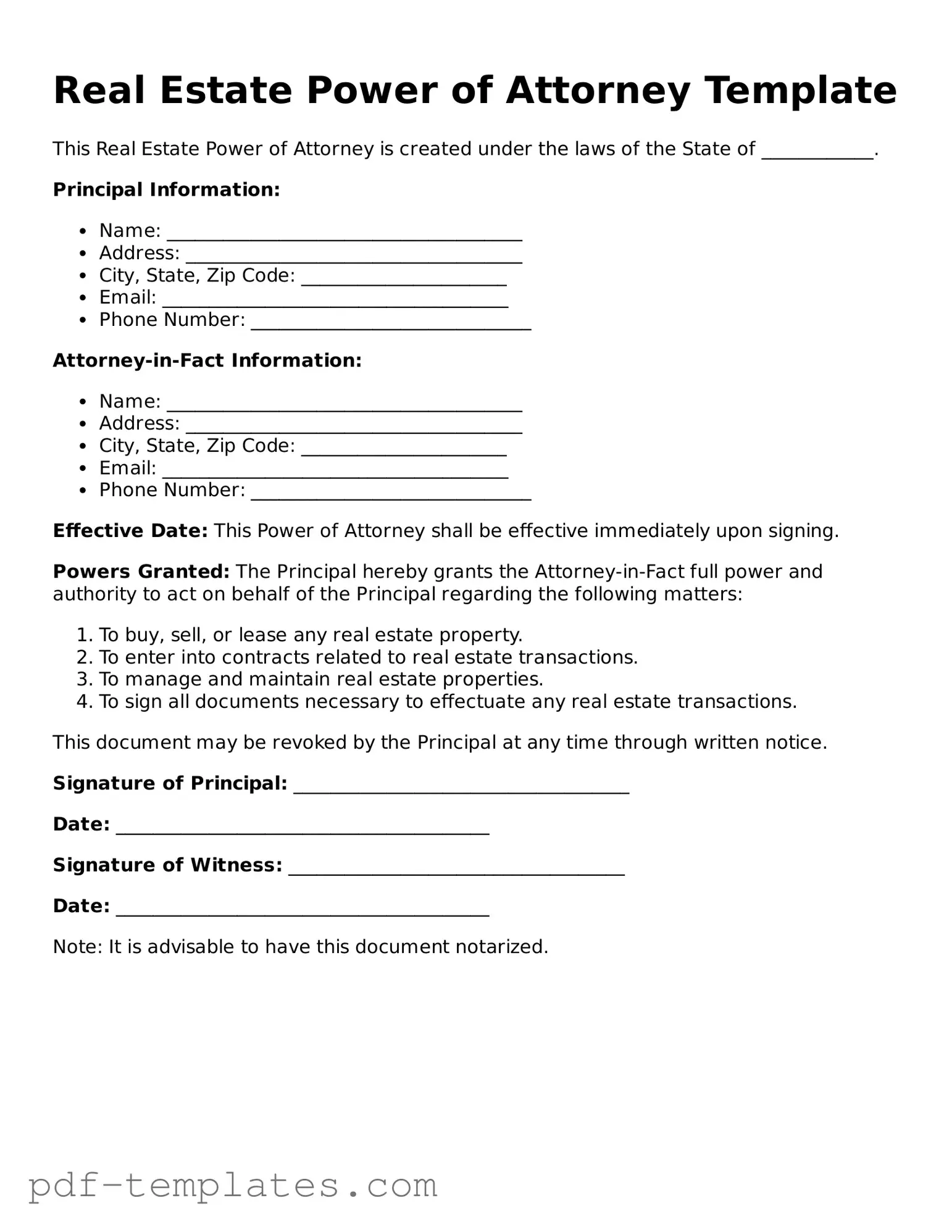 Real Estate Power of Attorney Document