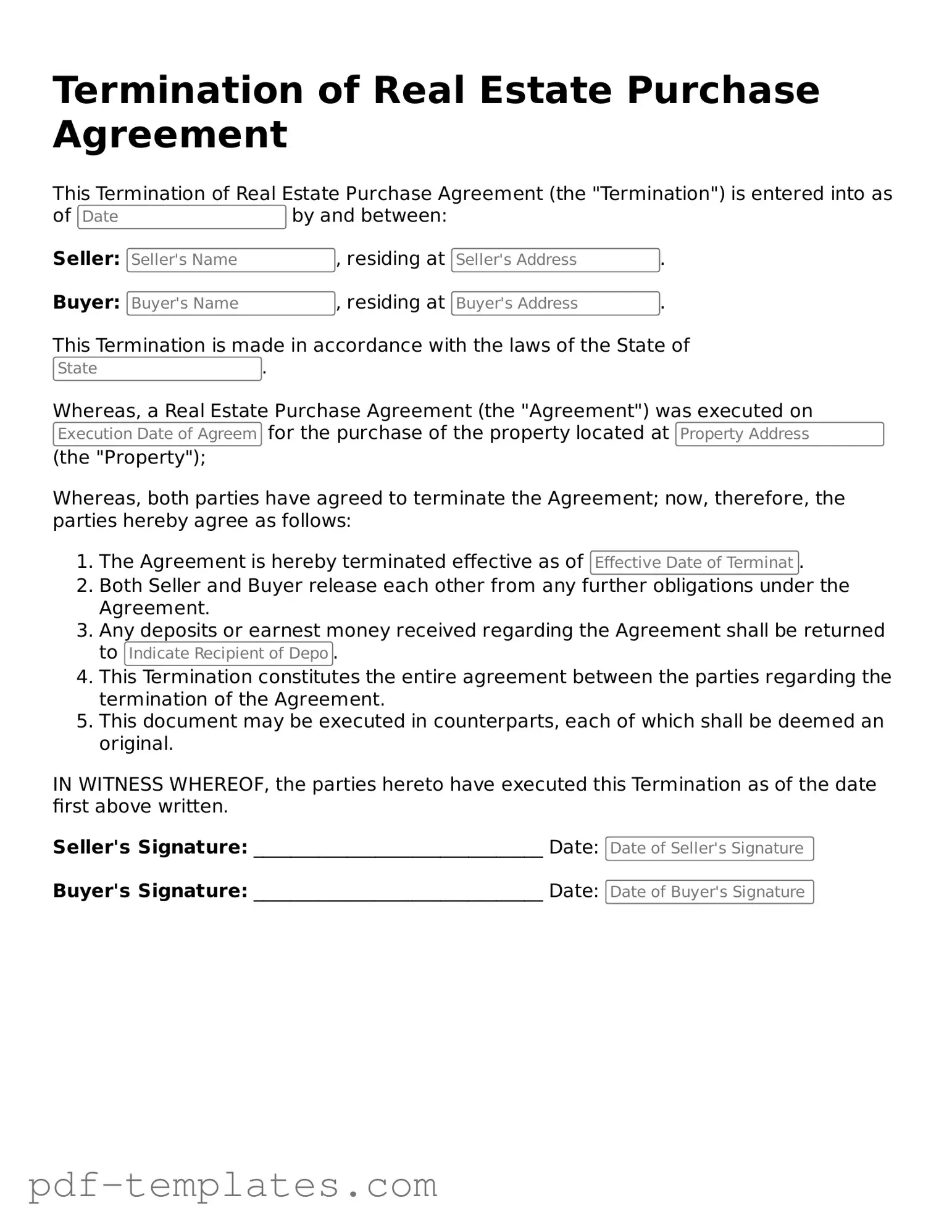 Termination of Real Estate Purchase Agreement Document