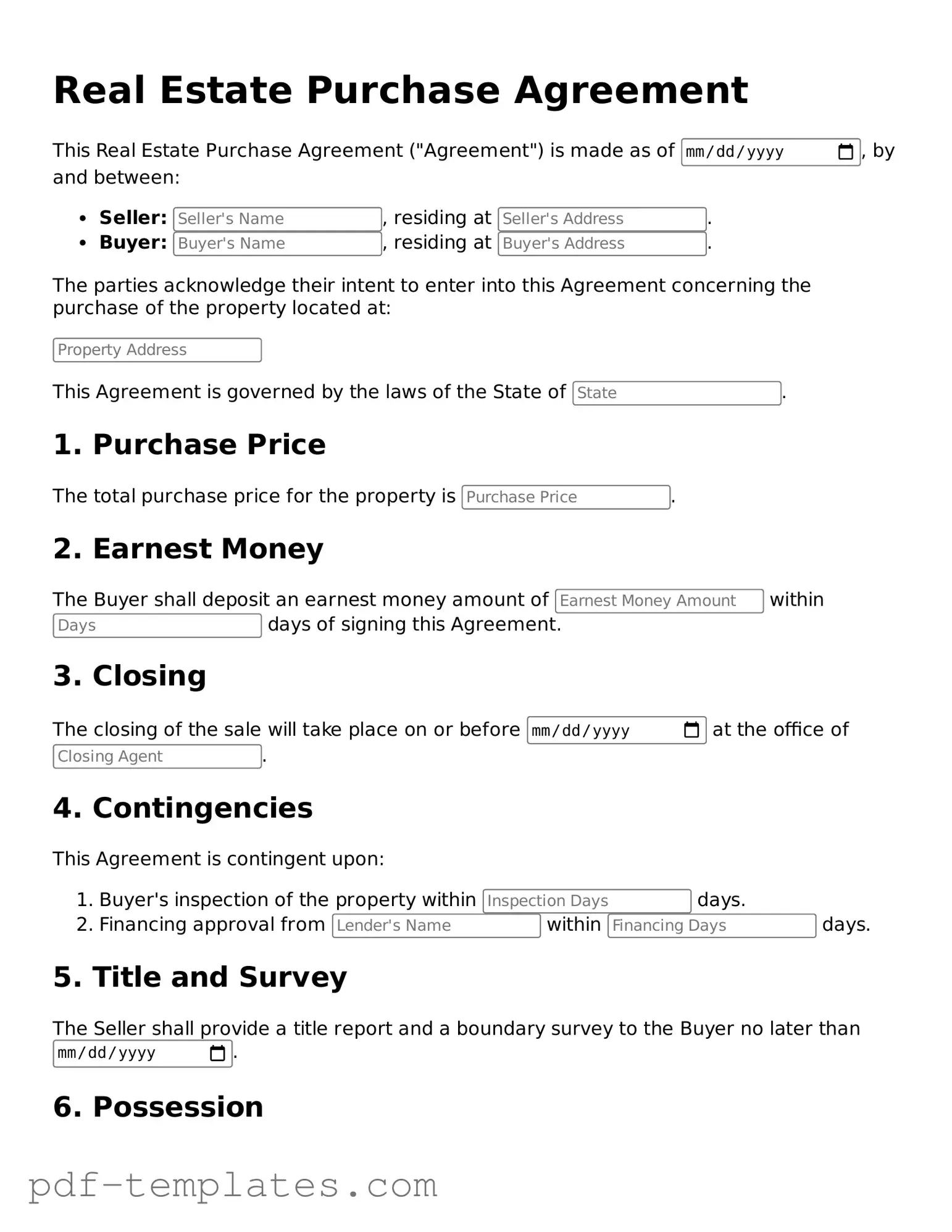 Real Estate Purchase Agreement Document