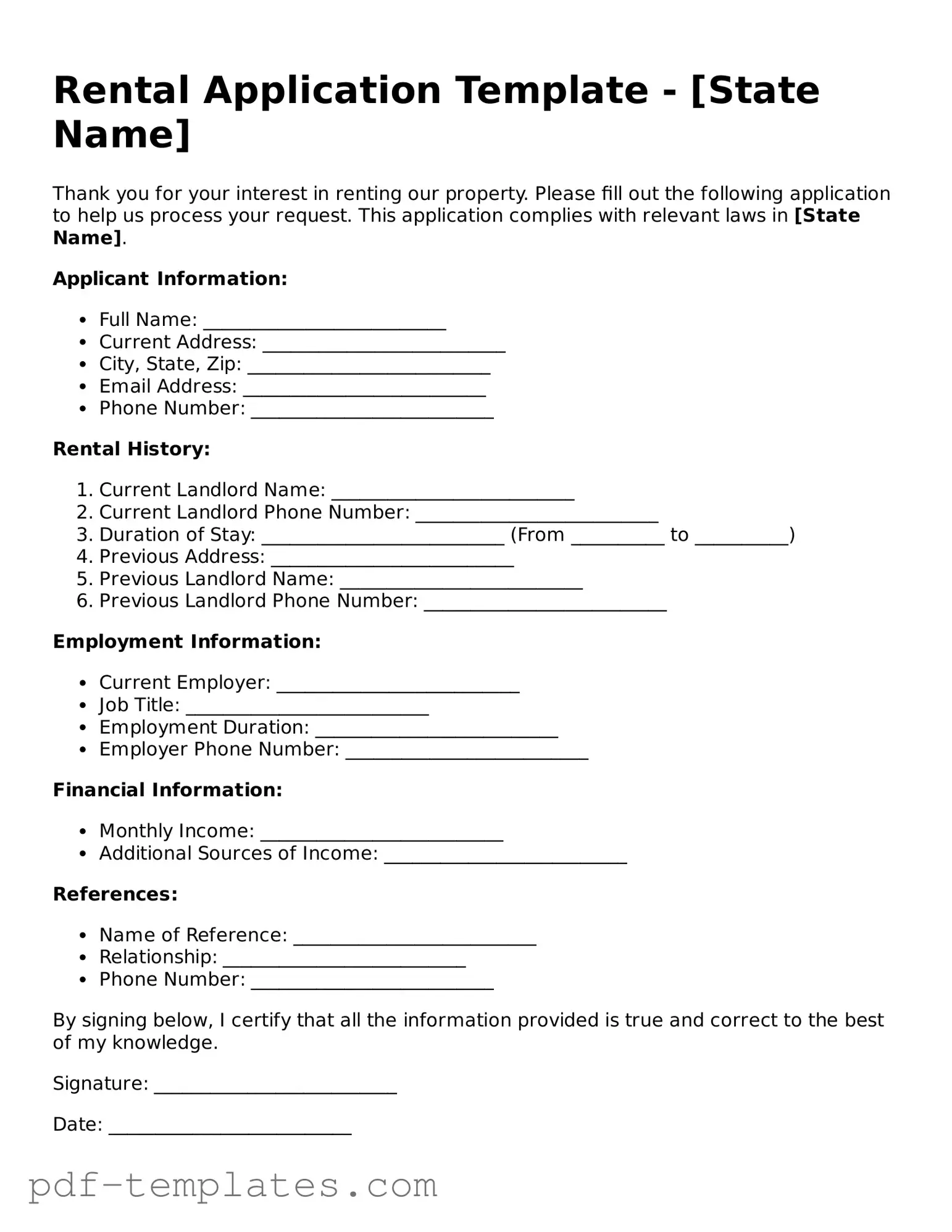 Rental Application Document