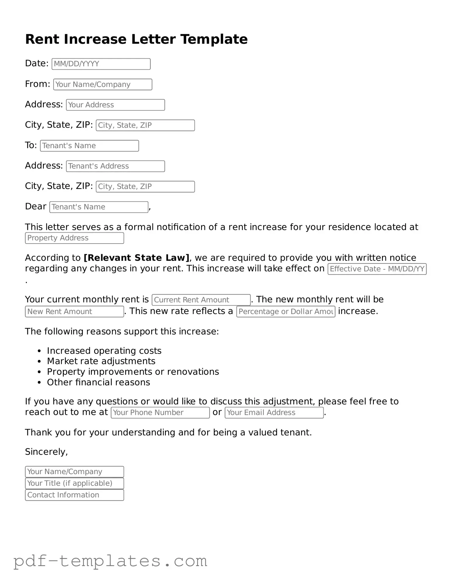 Rent Increase Letter Document