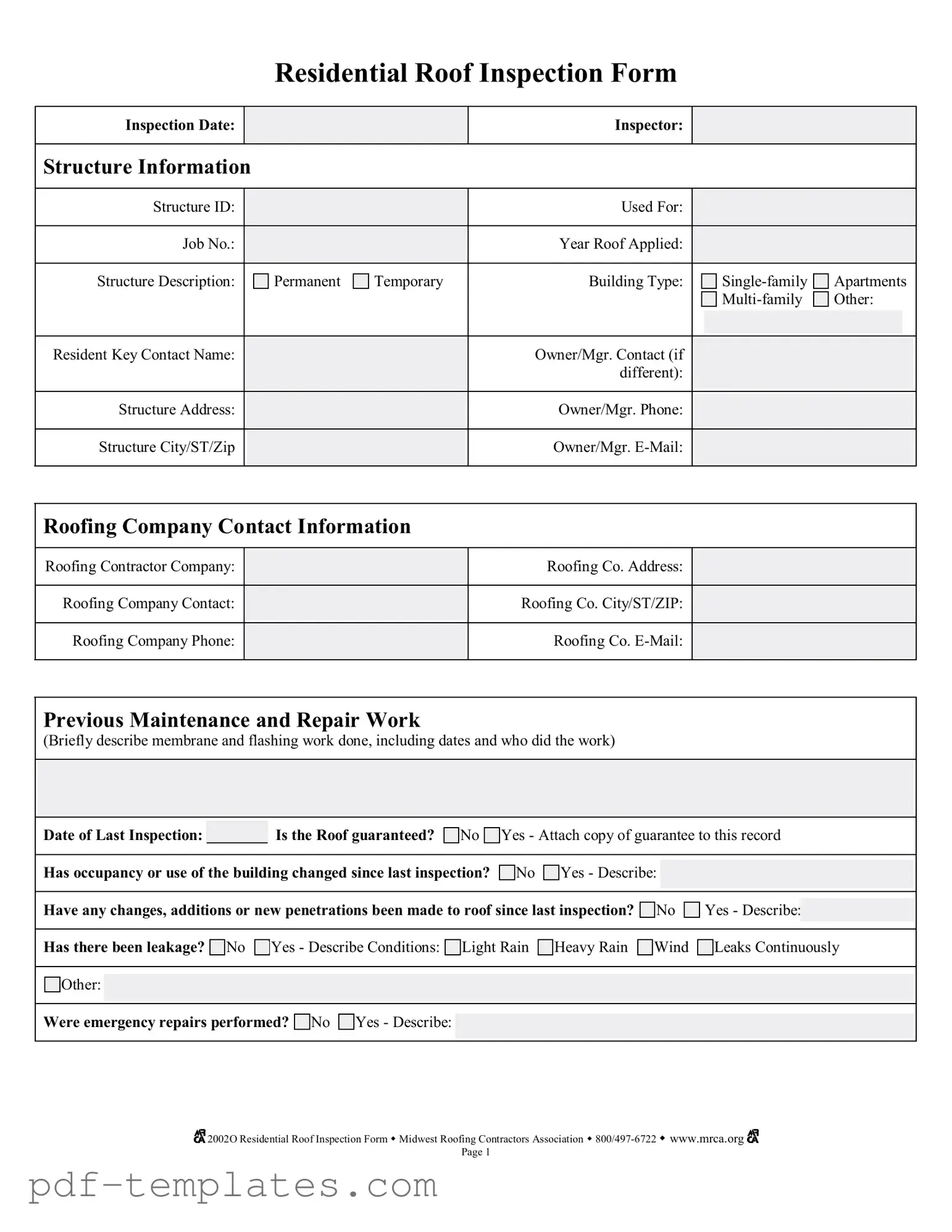 Get Roof Inspection Form in PDF