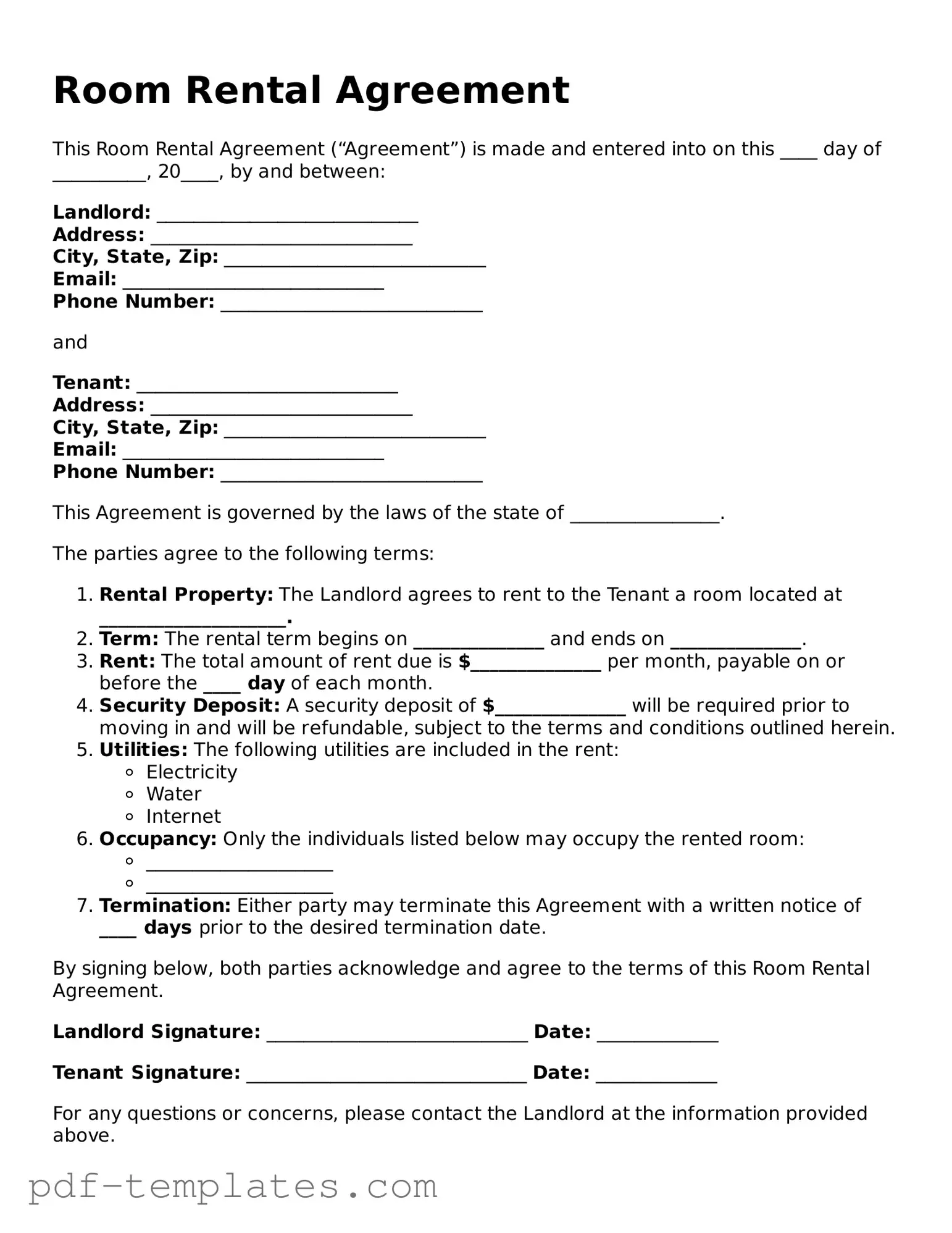 Room Rental Agreement Document